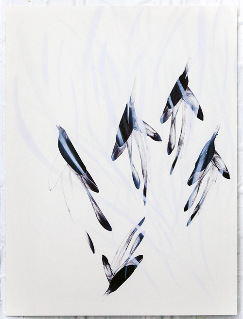  Untitled  Ink and spray paint on paper, 17" x 22