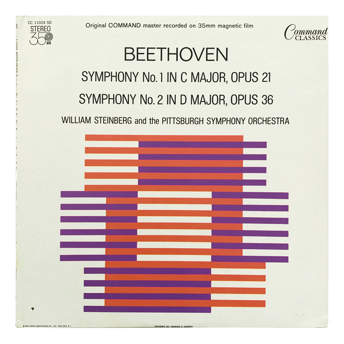Command CC 11024 SD Ludwig van Beethoven - Symphony No.1 in C major, Op.21; Symphony No.2 in D major, Op.36 Pittsburgh Symphony Orchestra - William Steinberg Design: Charles E. Murphy (credited)