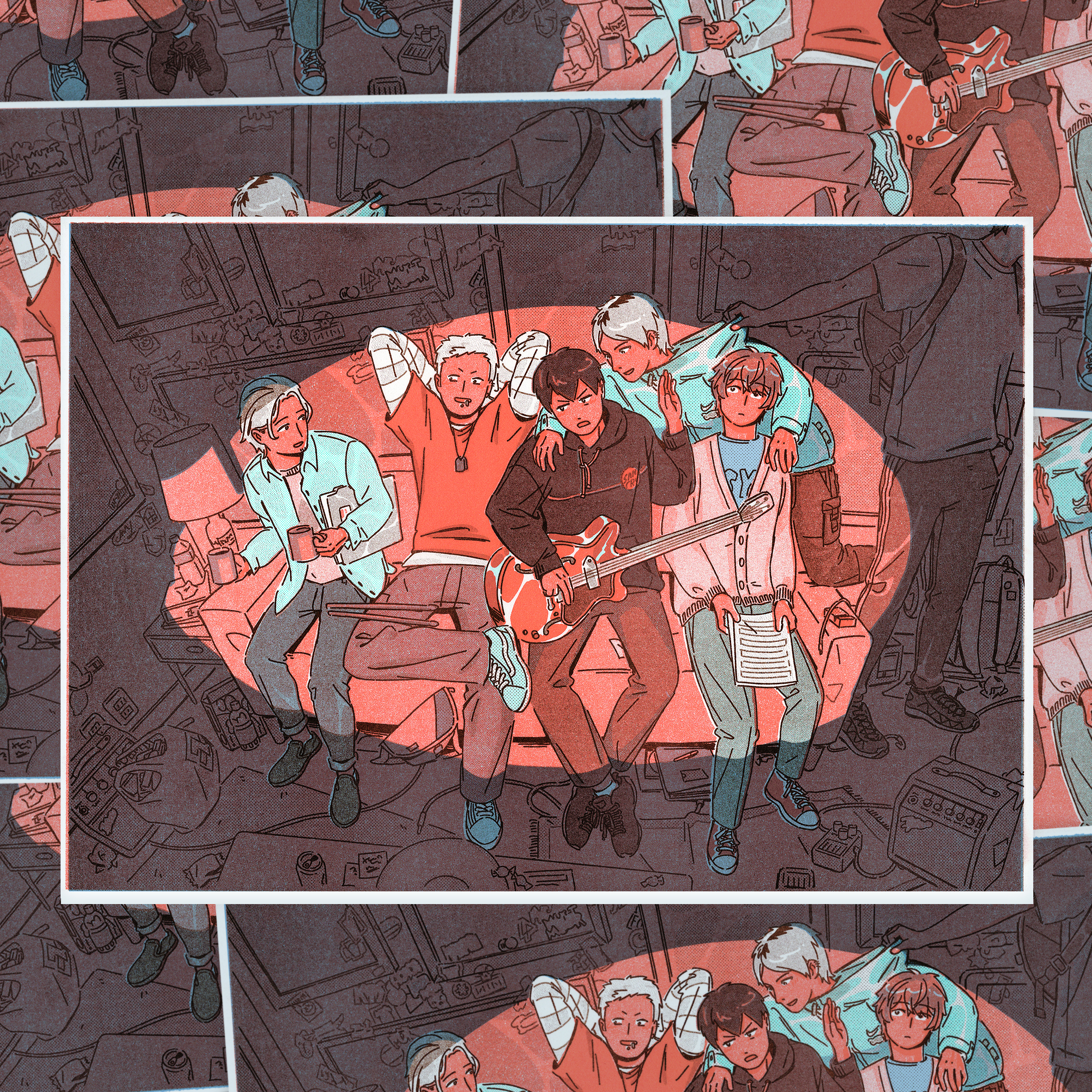 [given] printed at monster workshop with red, mint, & brown