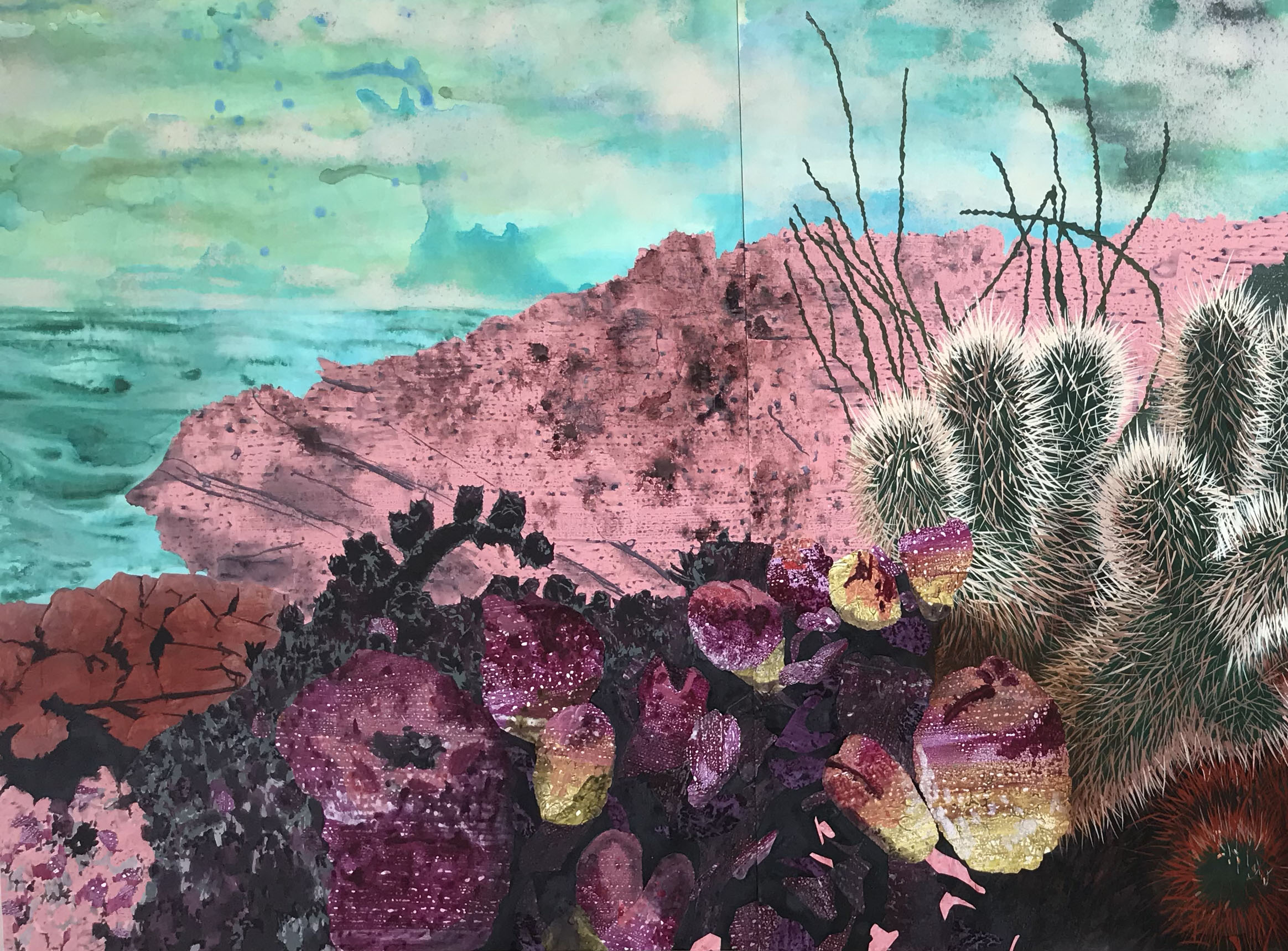   Distance Signals, Detail Acrylic on panel, 43"x 216", 2020. Installation photograph, San Diego County Operations Center