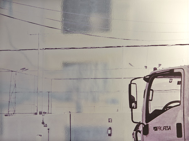 Rest Stop, 15 x 20. Latex Ink on Silver Vinyl on Dibond.