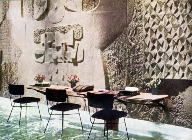 Wall relief created by Costantino Nivola for the Olivetti's showroom in New York , 1954, courtesy of Associazione Archivio Storico Olivetti