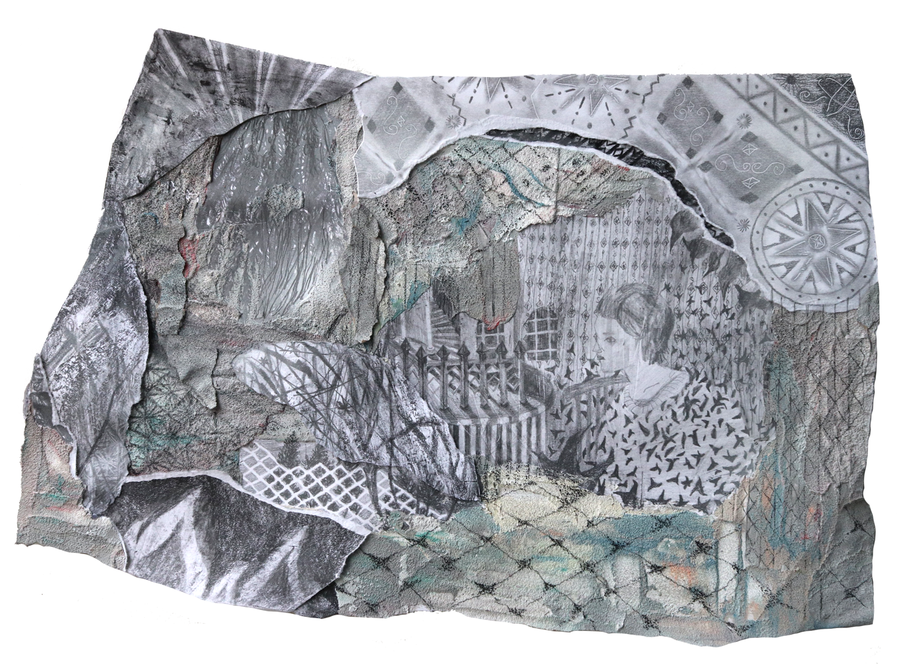 벽장안의 집, 2023, 제작종이 콜라주 위에 흑연, 혼합재료, 28.5x42.5cm