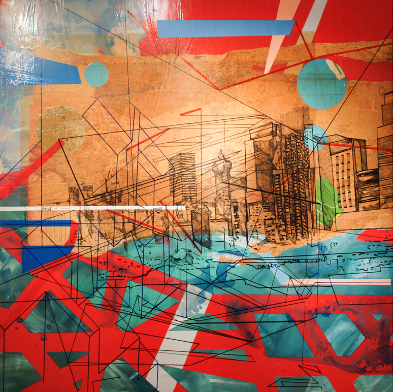 “Lost Time is Never Found Again” 2013Mixed Media on Vinyl 100x100 cm