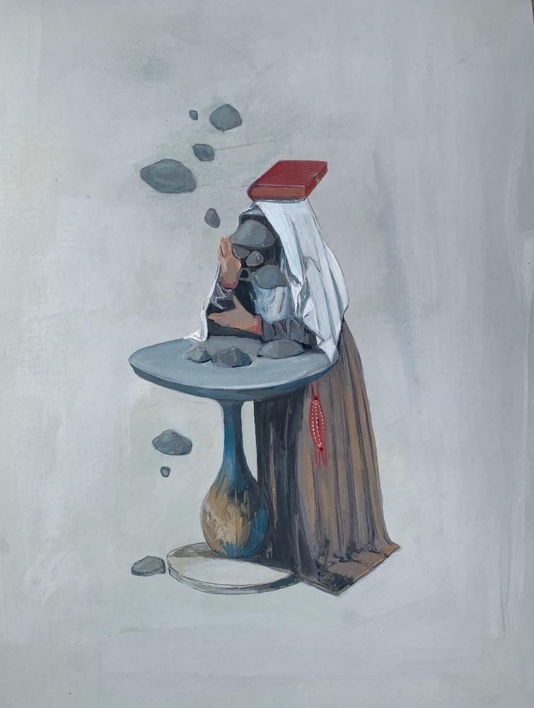 Michele Ciacciofera Homage to Hyeronimum Bosch (Lithotomie) 2020 tempera sur papier carton 39,5x29,5 cm