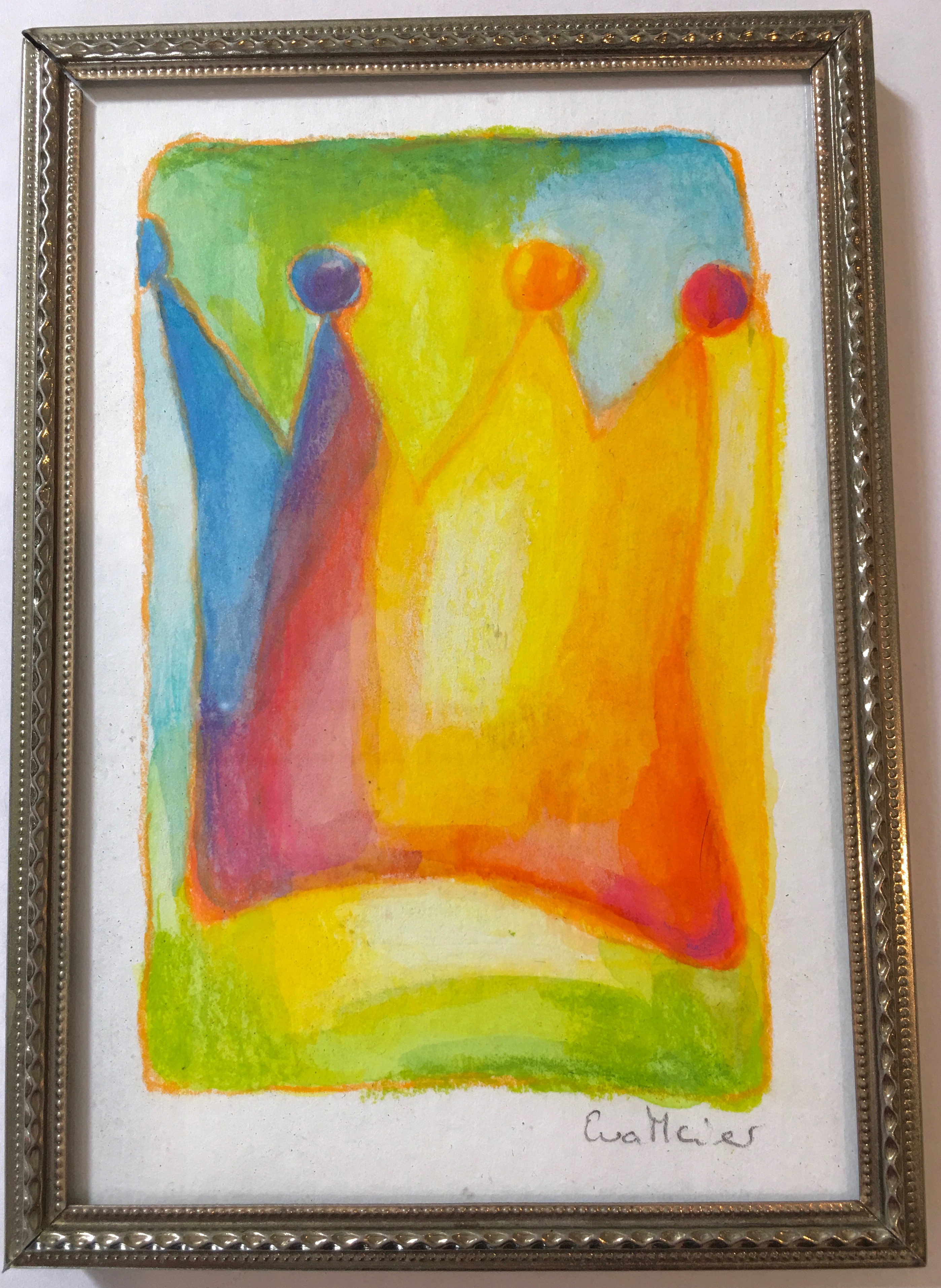 Small Crown Series, SOLD → water colors and oil pastels on paper, vintage frames