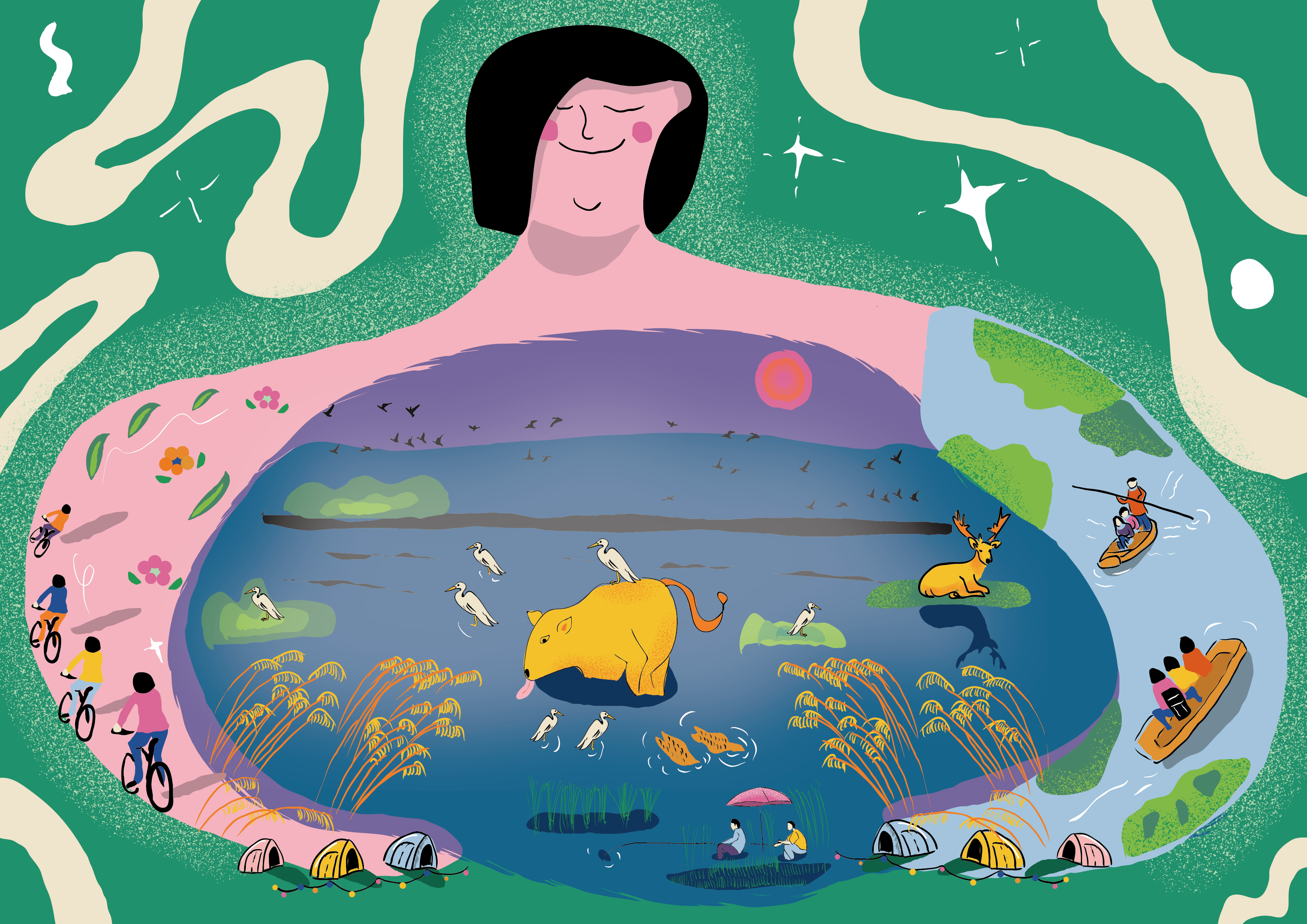 personal project--this illustration was inspired by the article《Variety of Wetland Tourism》 from life.dayoo.com