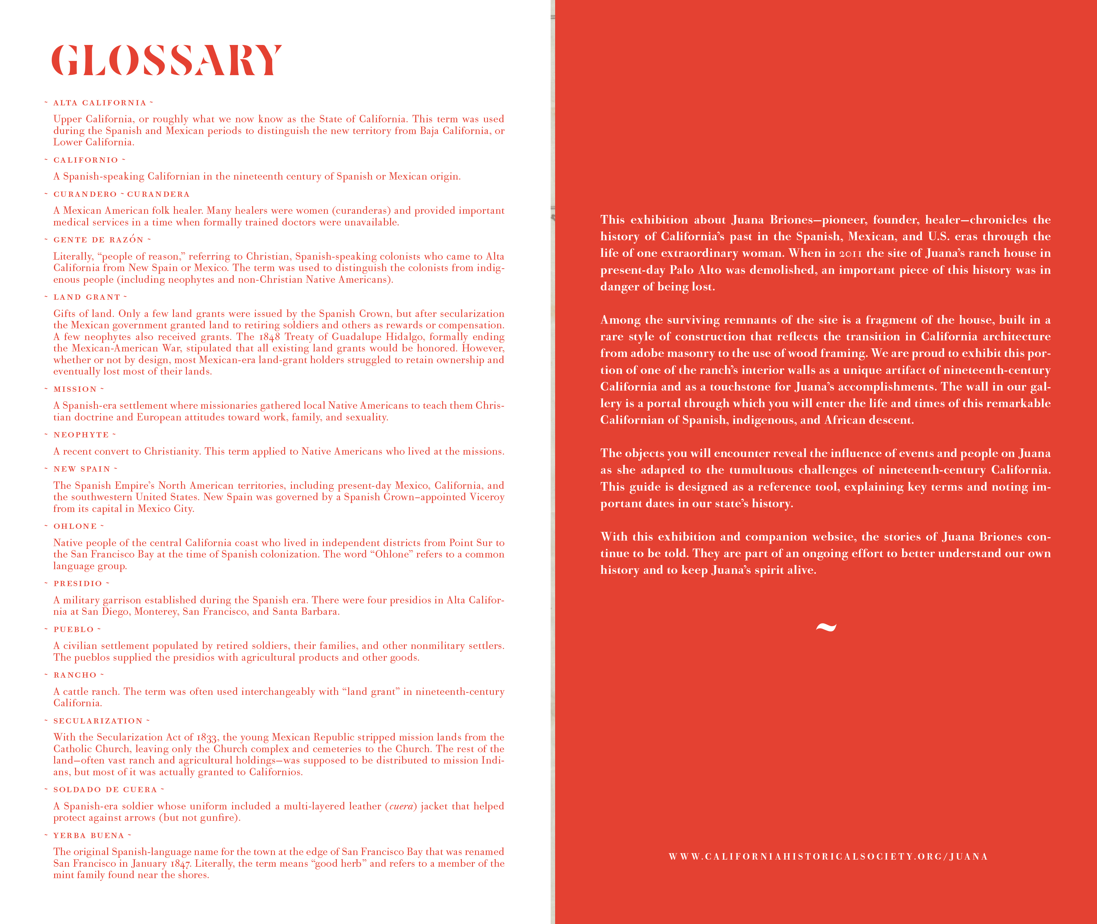 Juana Briones y su California, gallery guide, center spread.