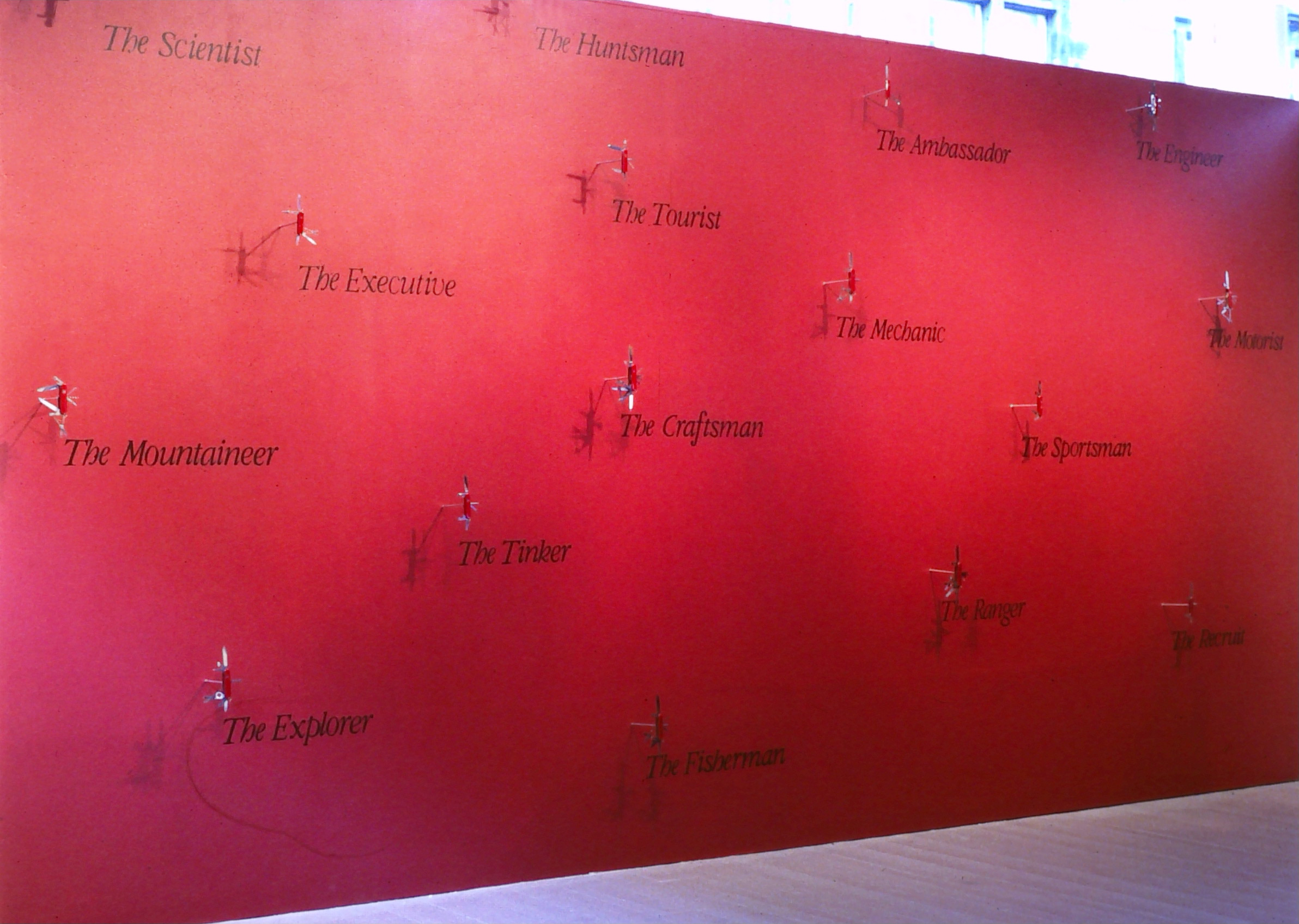 installation view, paint, plastic, penknives