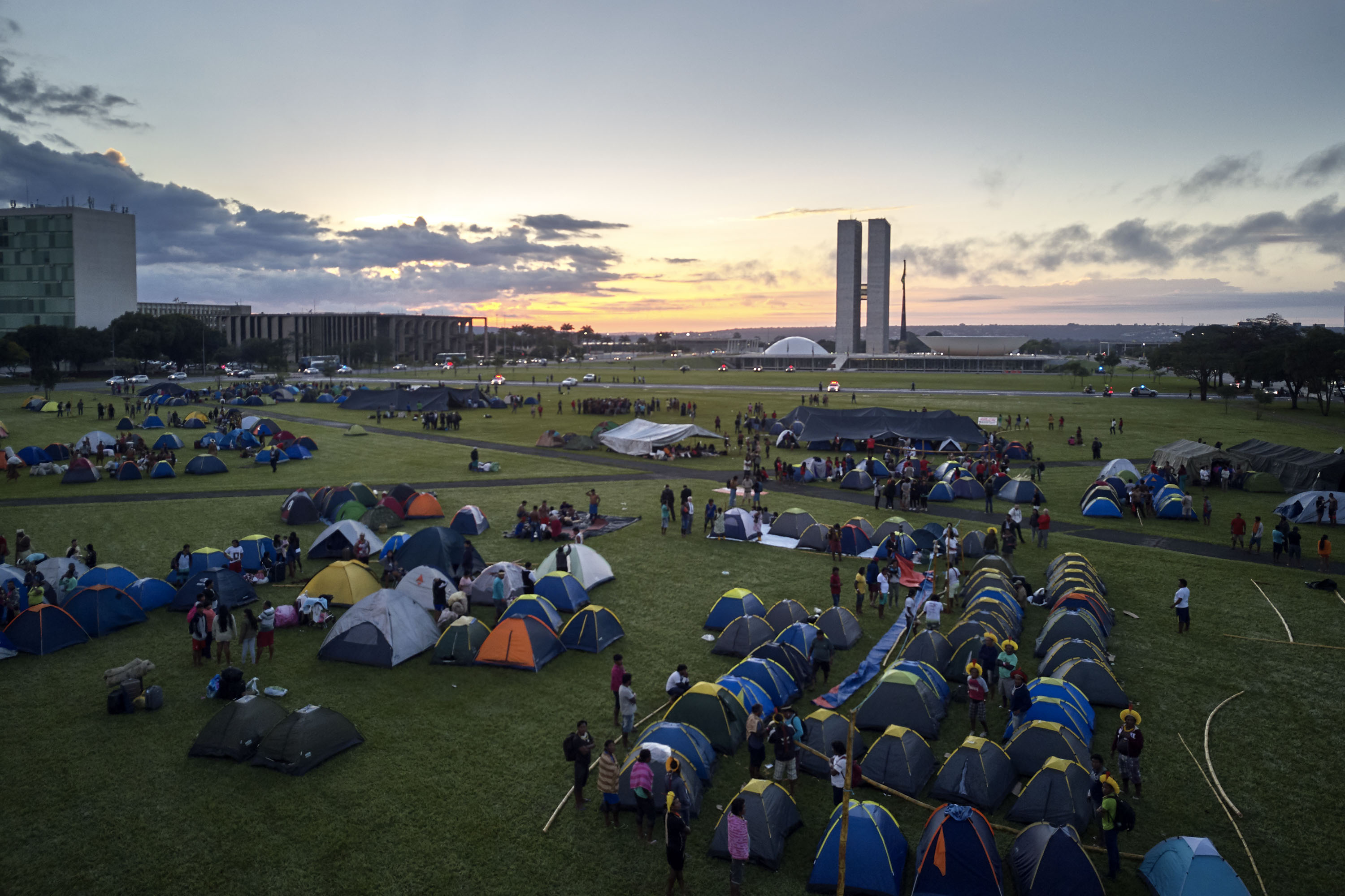 Aerial view from the Free Land Camp indigenous occupation in Brasilia.