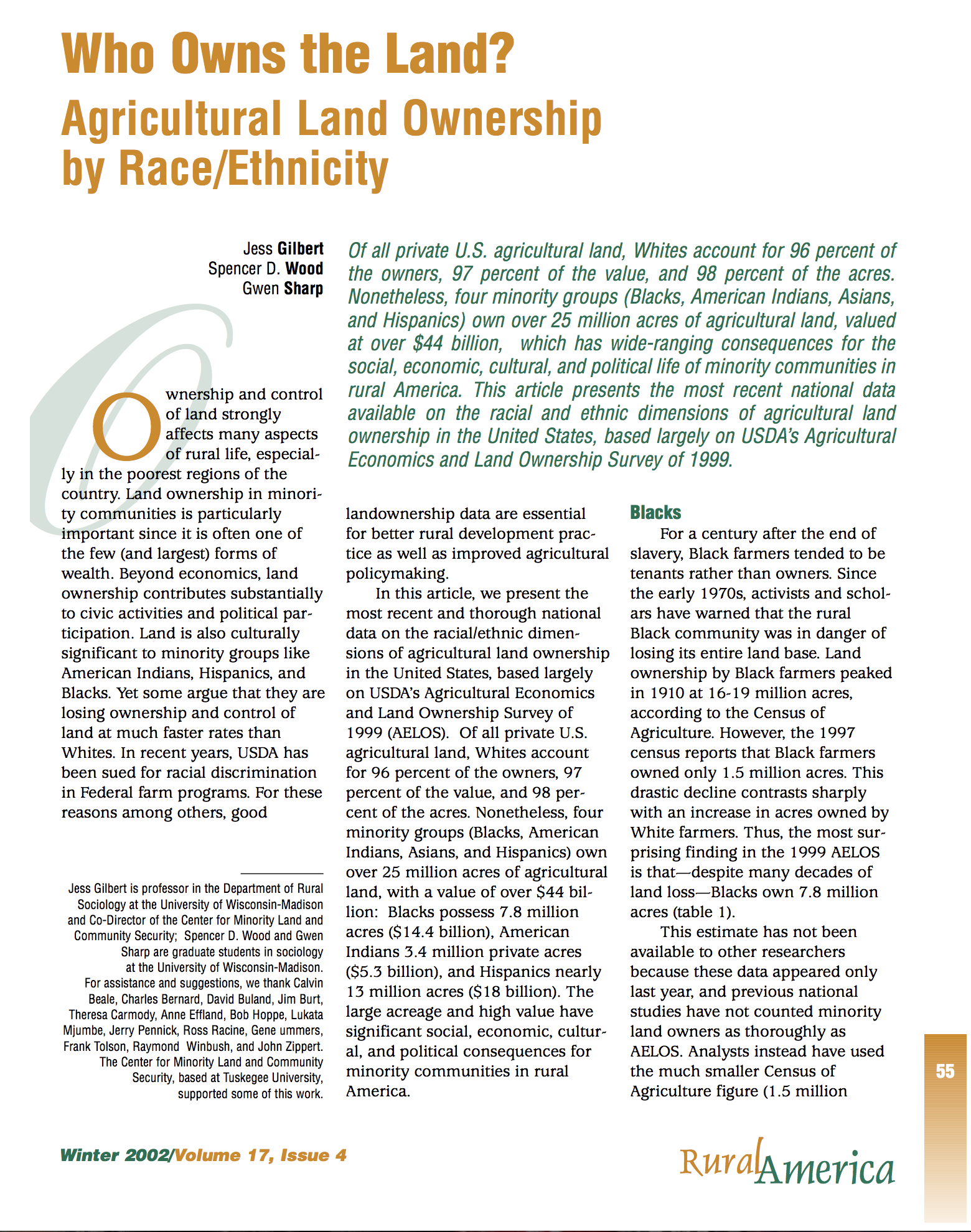 2002, "Who Owns the Land?" by Rural America