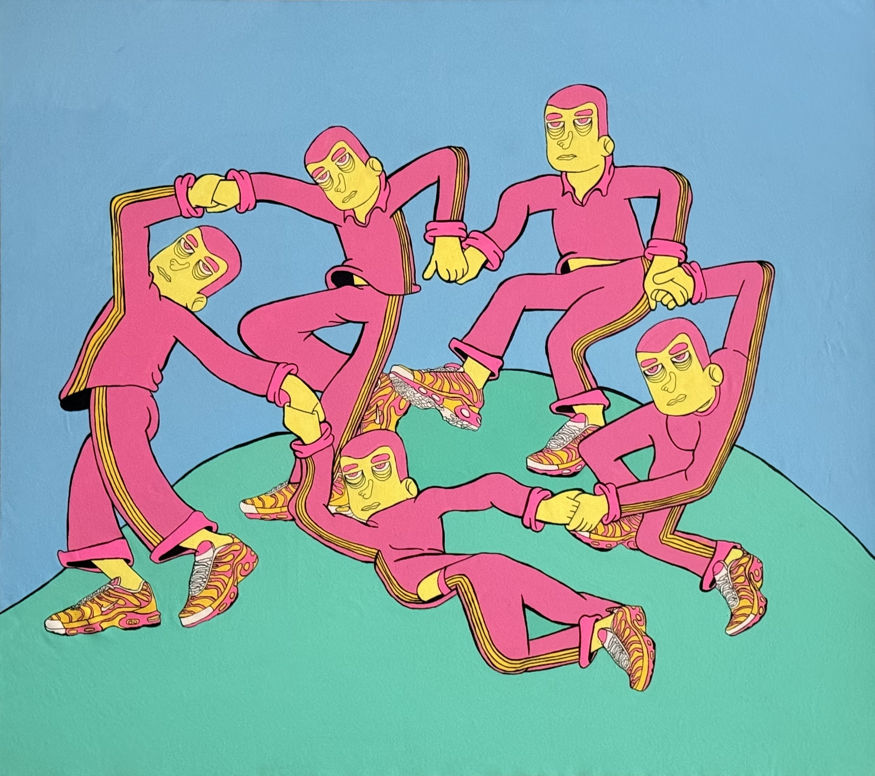 Hamza Sellmy, La Danse, Acrylique sur toile, 130x120cm, 2025