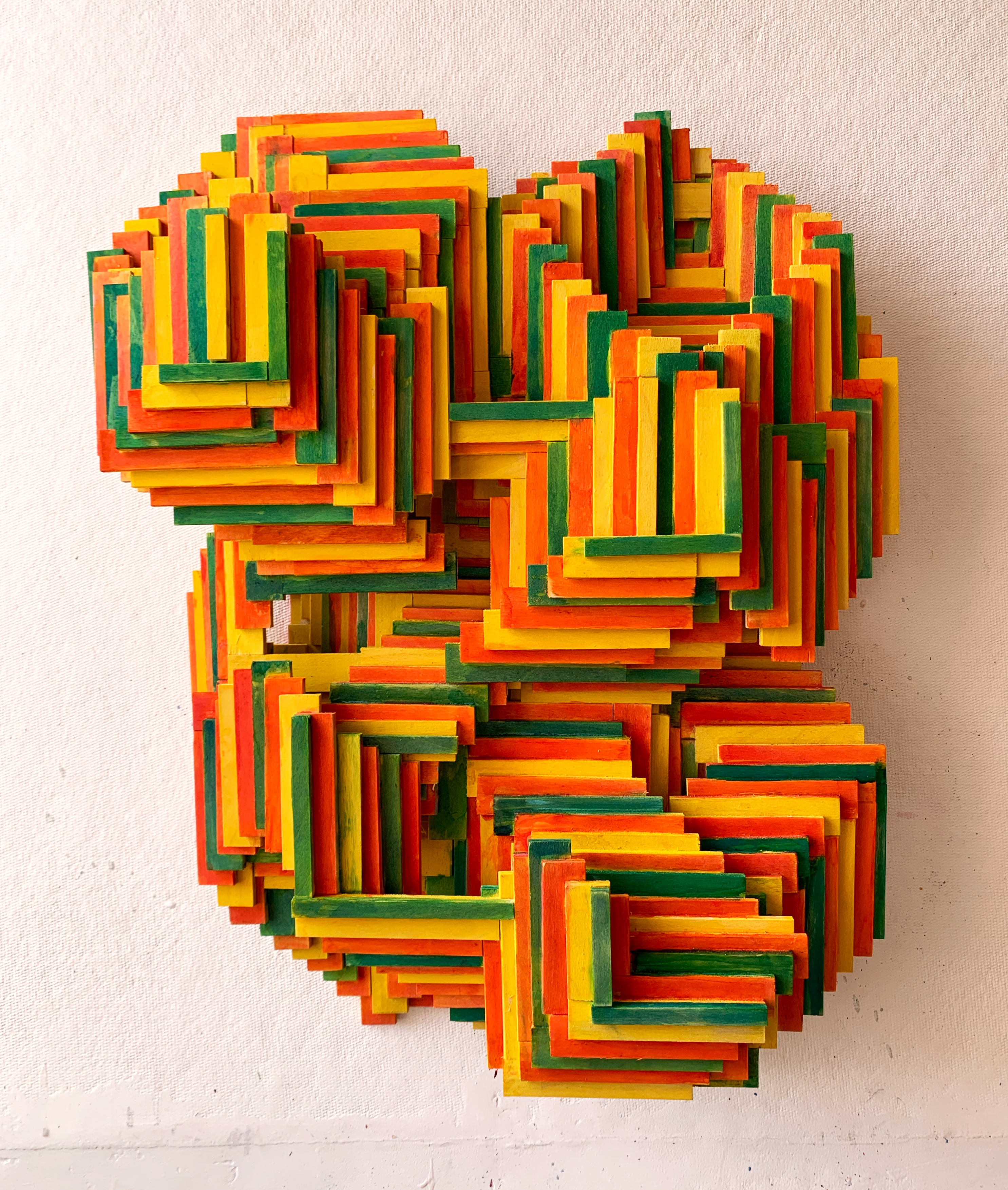 Recursive Terrain, 2021, acrylic paint on wooden construction, 19”x15”x5”