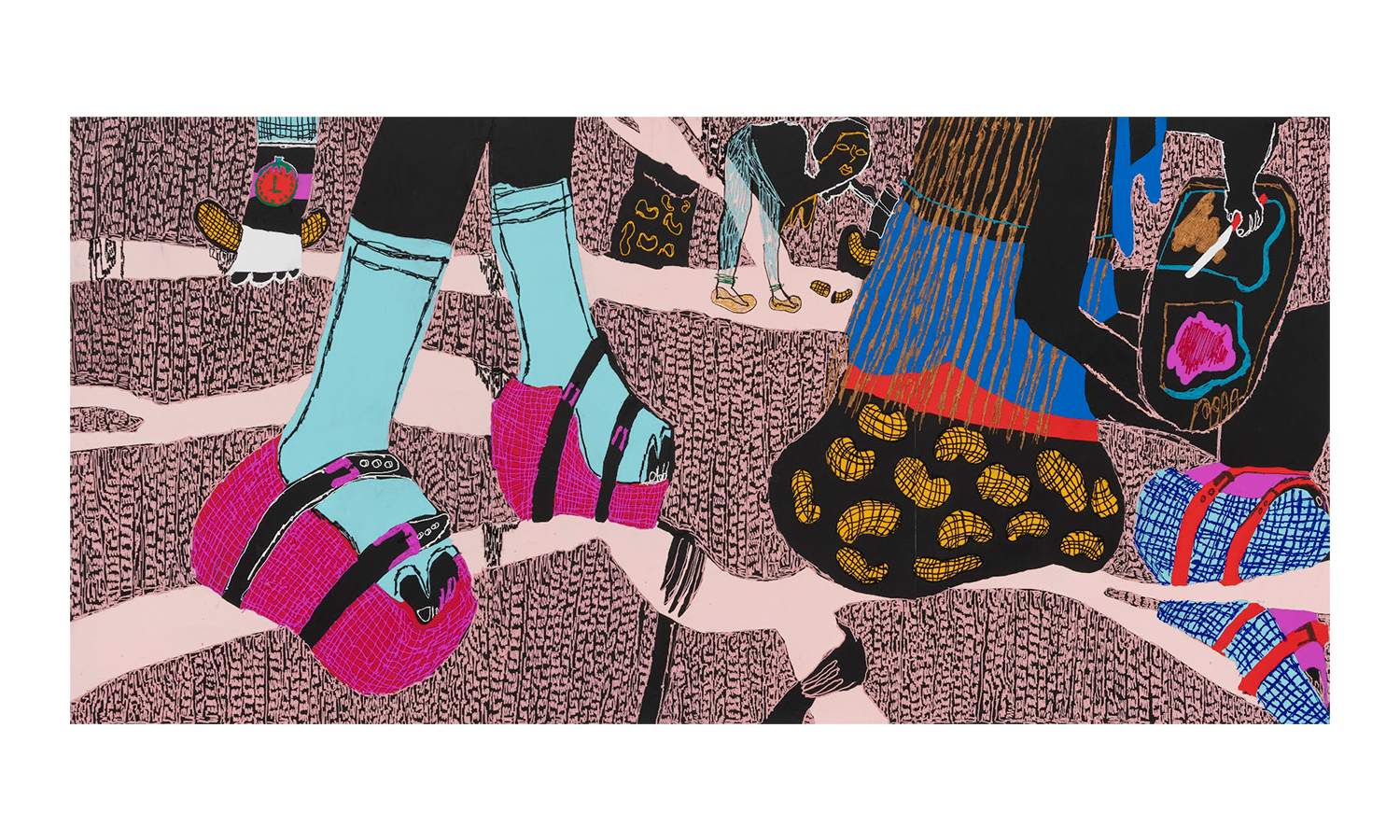 “Midnight Snack” 2019, acrylic paint on aluminum mesh, 68" x 141"