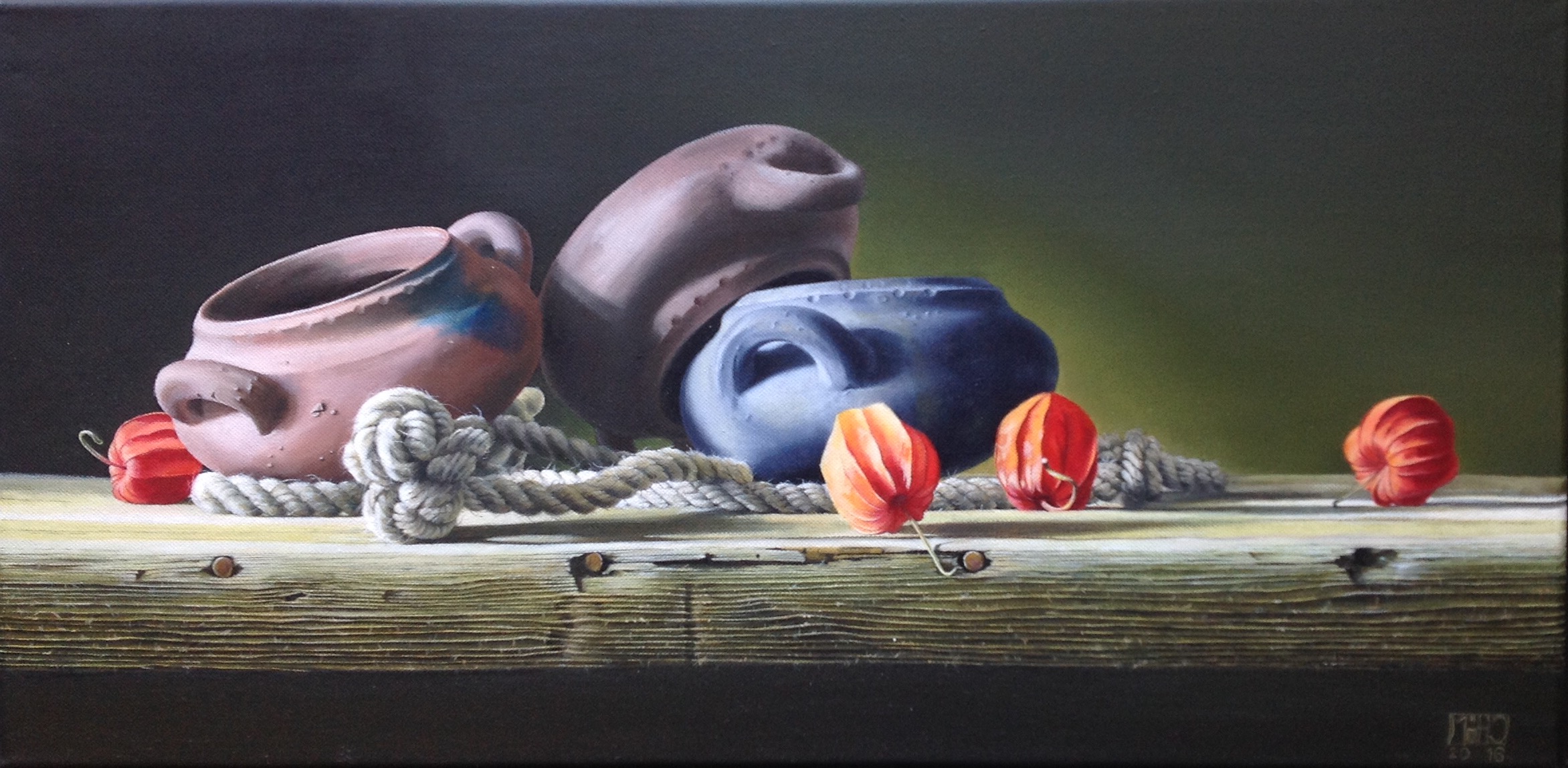 107–Töpfe und Strick60×30 cmÖl auf Leinwand2016︎ Bild kaufen