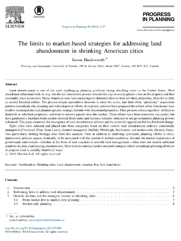 The Limits to Market-based Strategies for Addressing Land Abandonment in Shrinking American Cities