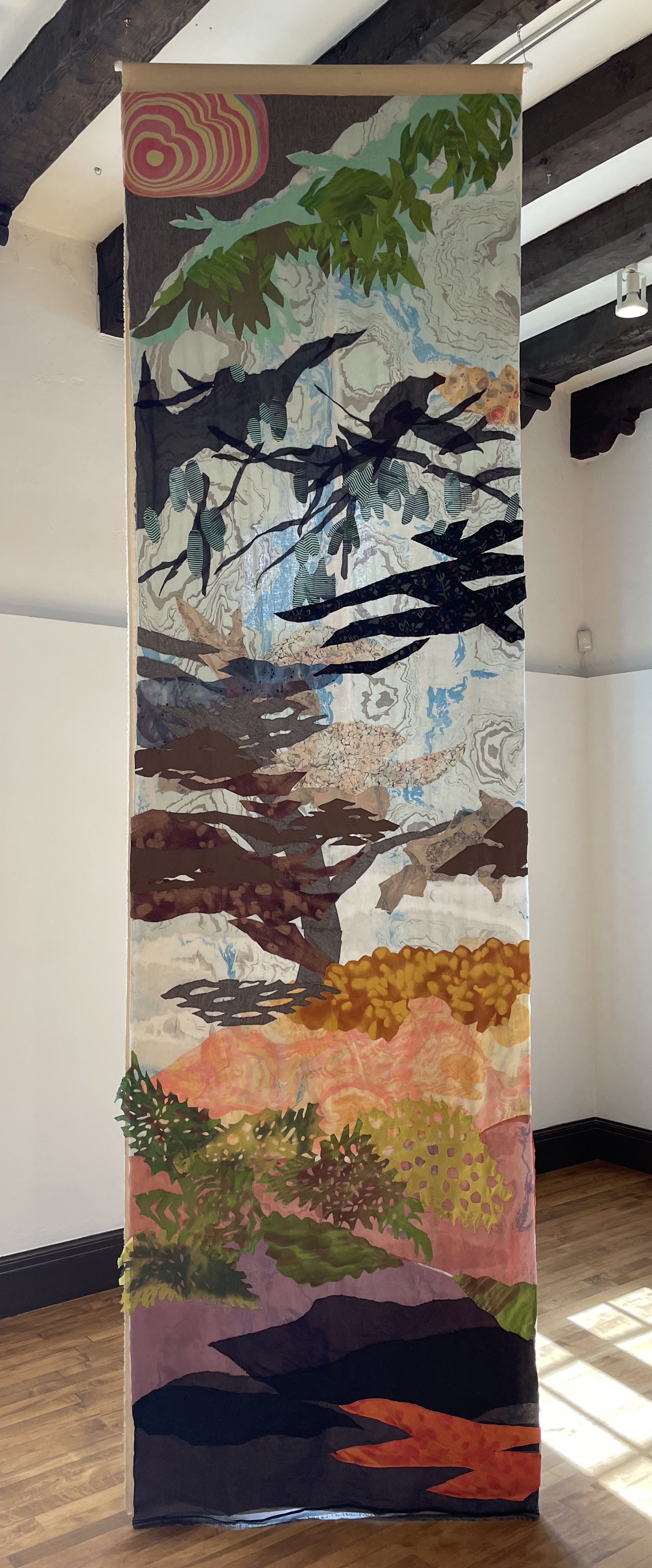 Anacortes, linen, silk, and acrylic  144”x40” 2022