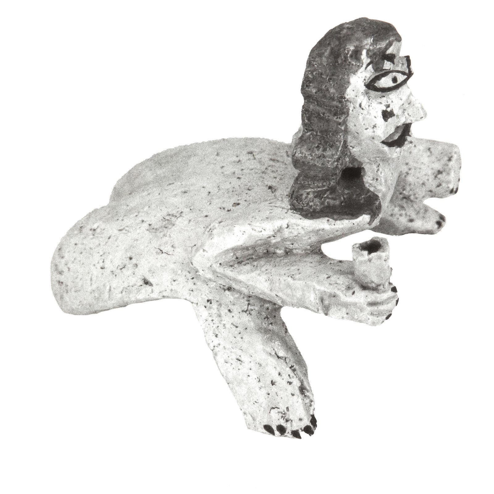 Beetle man with wine cup, 1985Carved GHT kaolin, glazedHeight 21cm