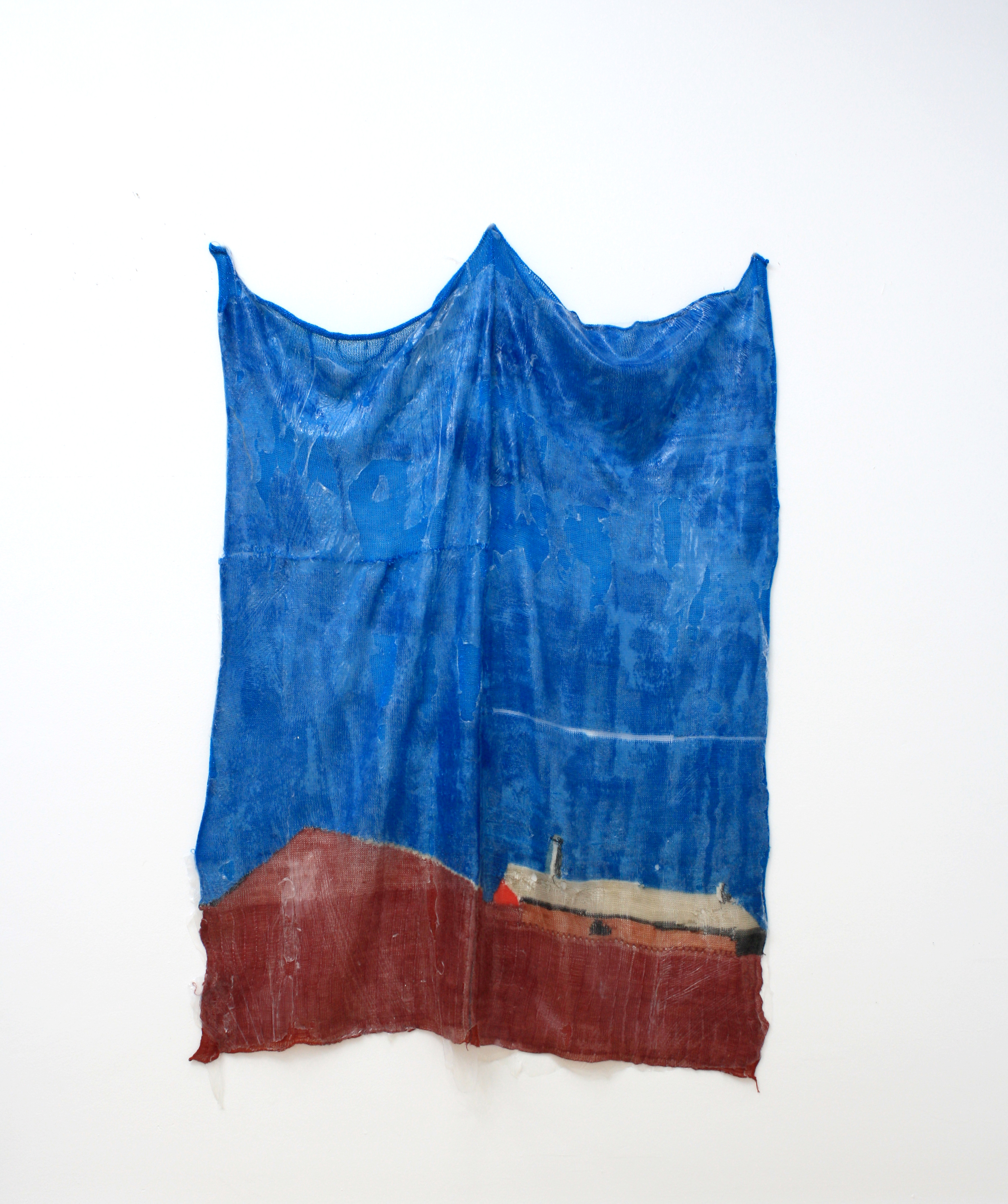 Curtain, 2021, 70 x 52 in, knit cotton and acrylic yarns on a domestic brother knitting machine through intarsia method, silicone coating