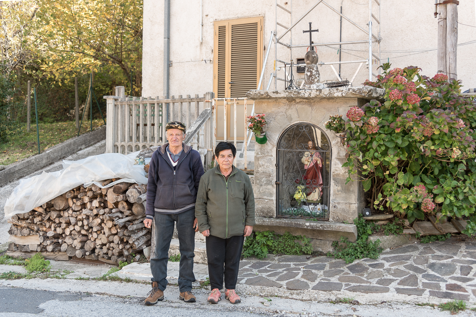 Migliarelli, Montegallo, Sibillini mountains, Marche, Italy. November 2017. Luigi and Teresa were born and raised in Migliarelli, a fraction of the municipality of Montegallo. Their home was destroyed by the earthquake, but despite this, they decided to stay close to their land. They are aware of the fact that perhaps they will not be able to return to their home.