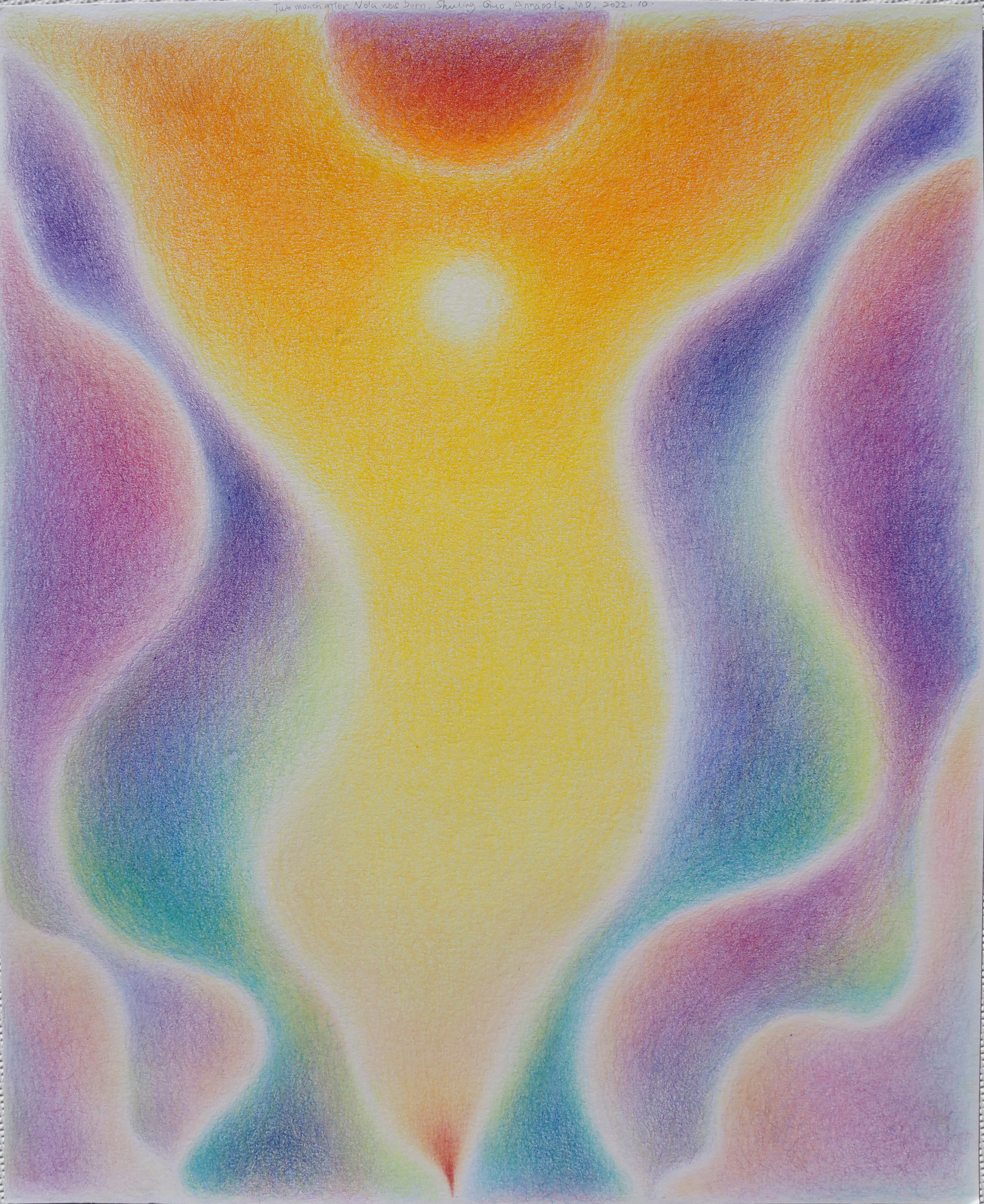Shuling Guo, Two month after Nola was born, Annapolis, 2022, colored pencil on paper, 17 x 14 inches