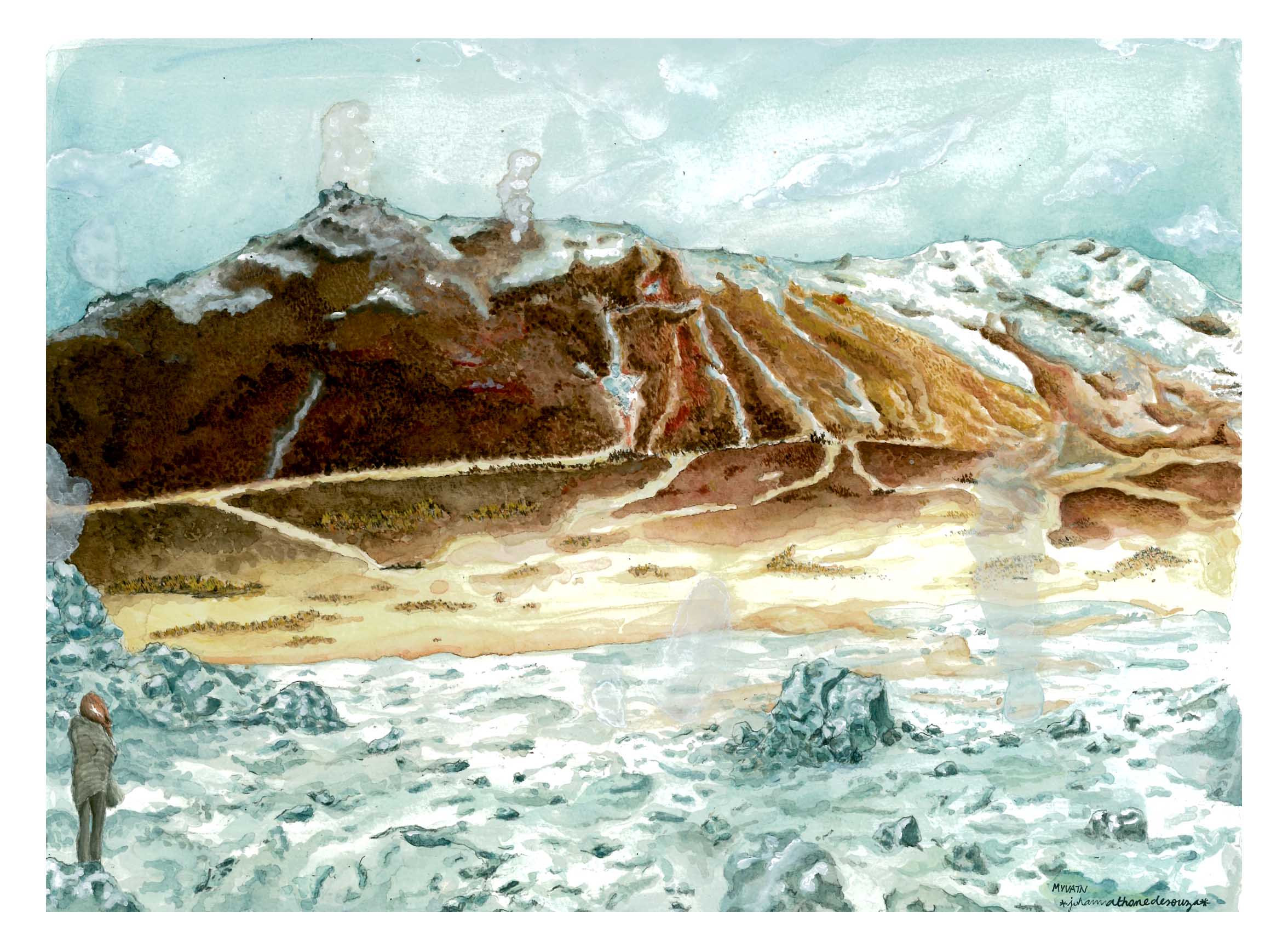 M&yacute;vatn, 29,5 x 40,5 cm, aquarelle et gouache.  M&yacute;vatn,29,5 x 40,5 cm, aquarela e guache.