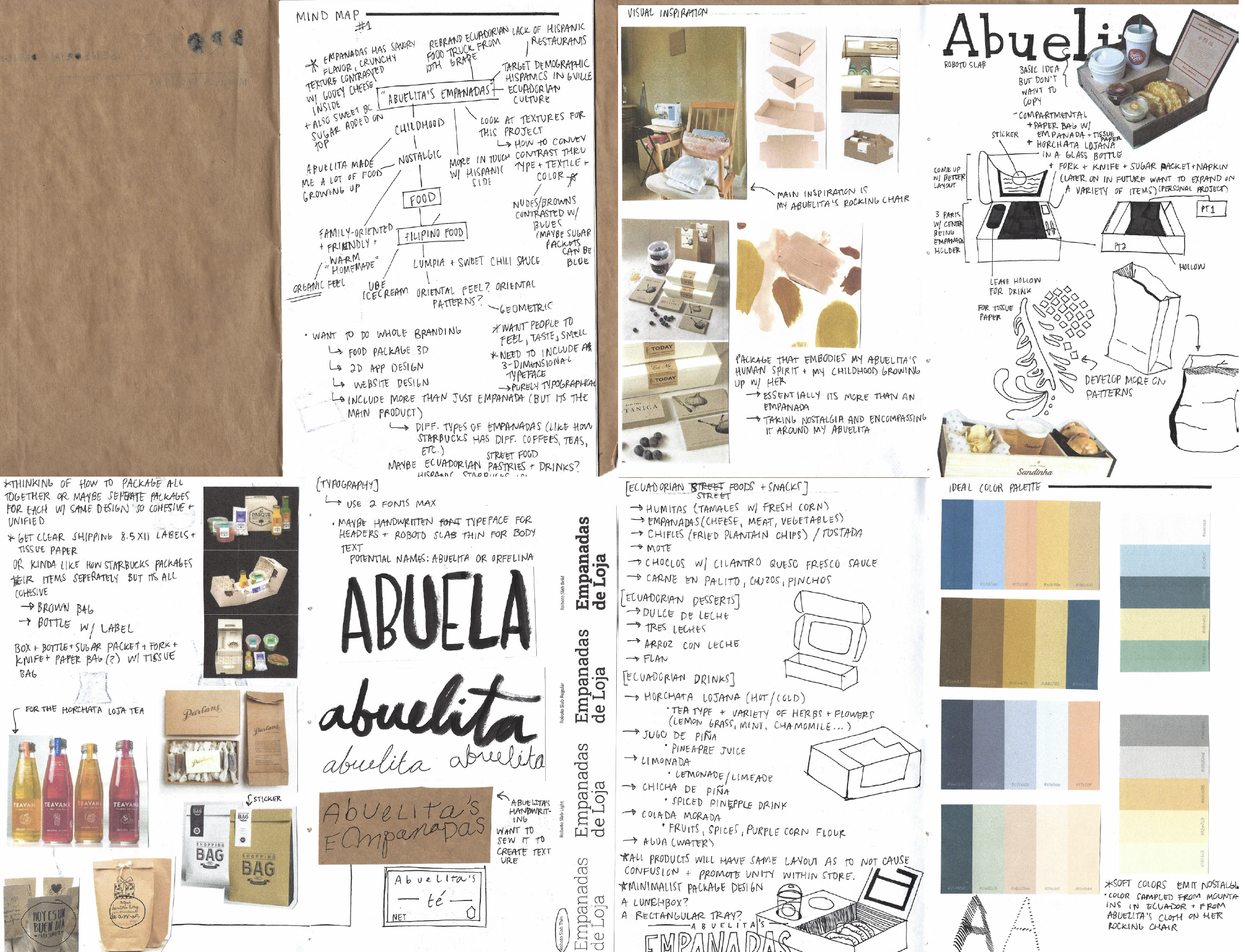 Process book including visual references, color palette explorations, and typography experimentations.