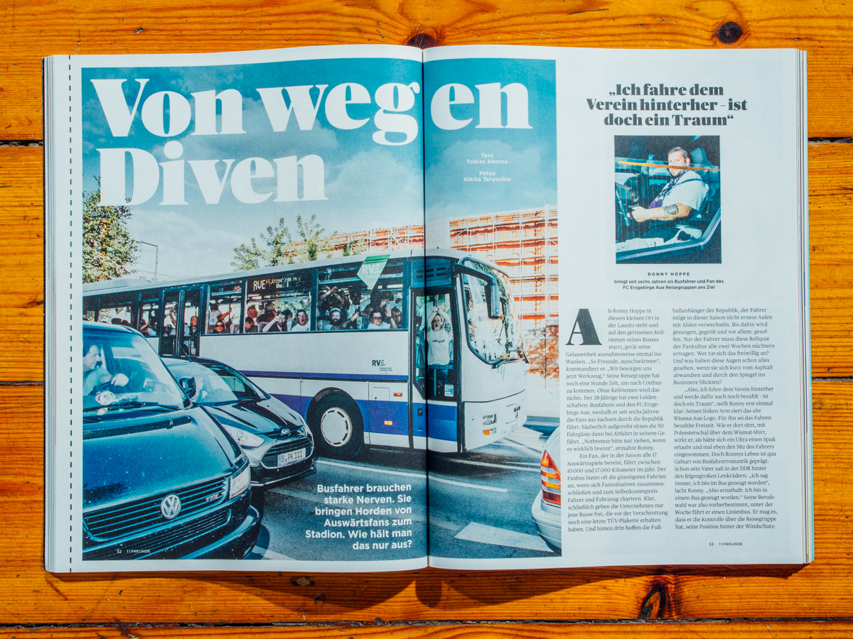 11Freunde #202 / Busfahrer Reportage / August 2018