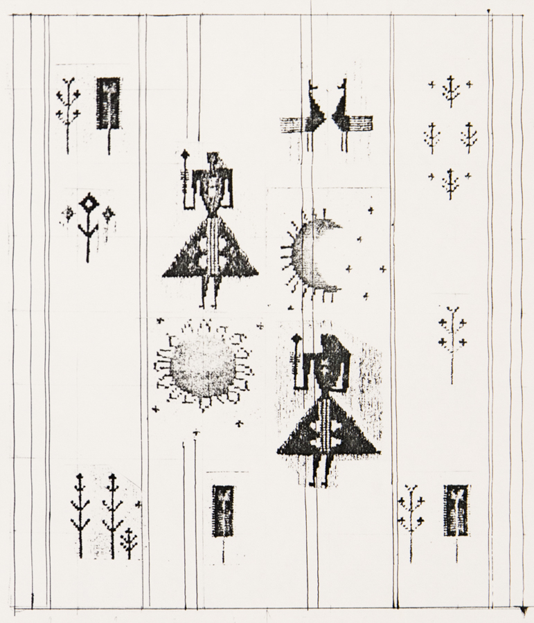 Design for handmade carpet. Collage. Xerox copy on cardboard. 1980's