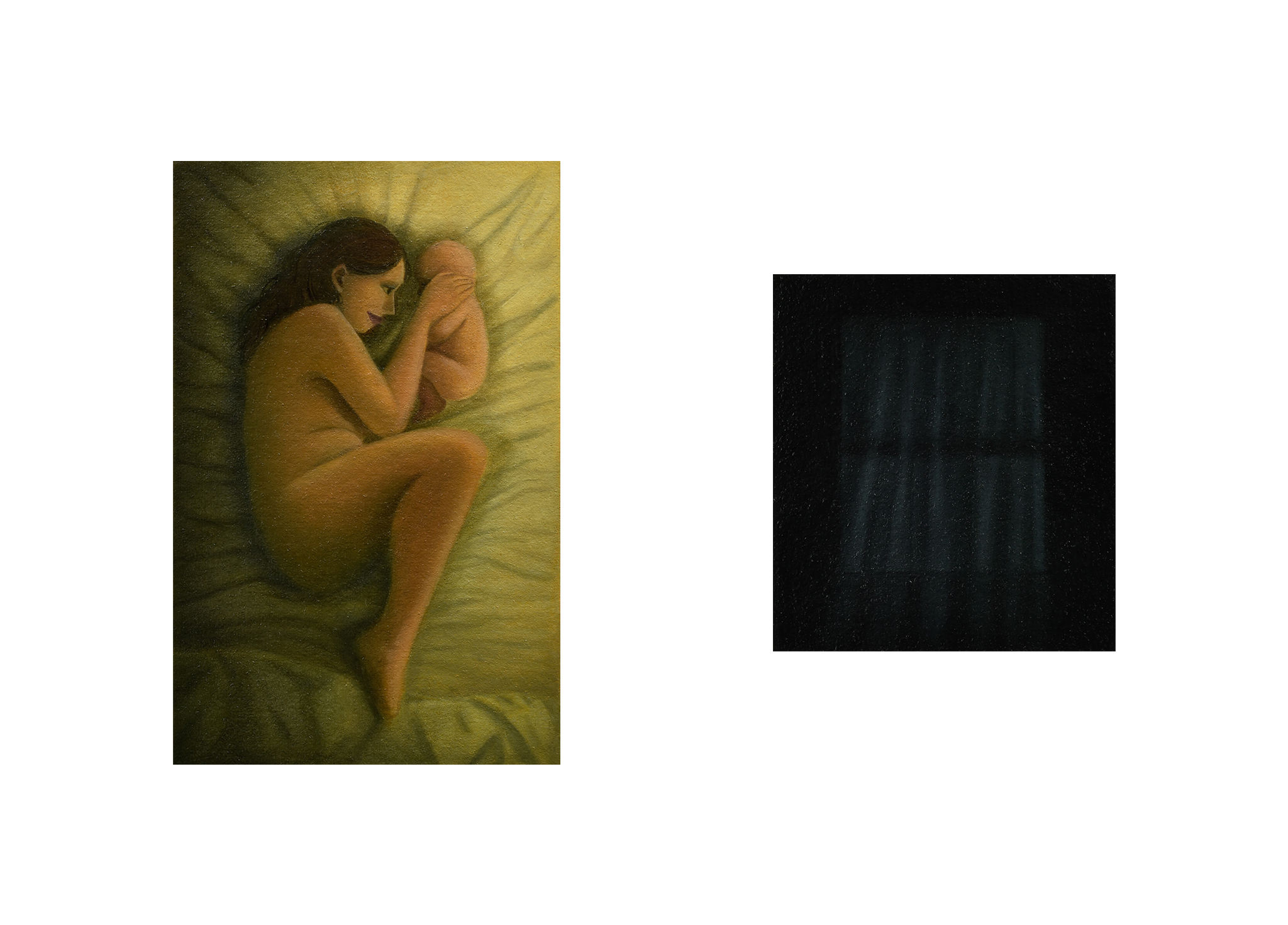 At Day At Night, 2023, 4" x 2 9/16" and 2 1/2" x 2 1/4", oil on paper