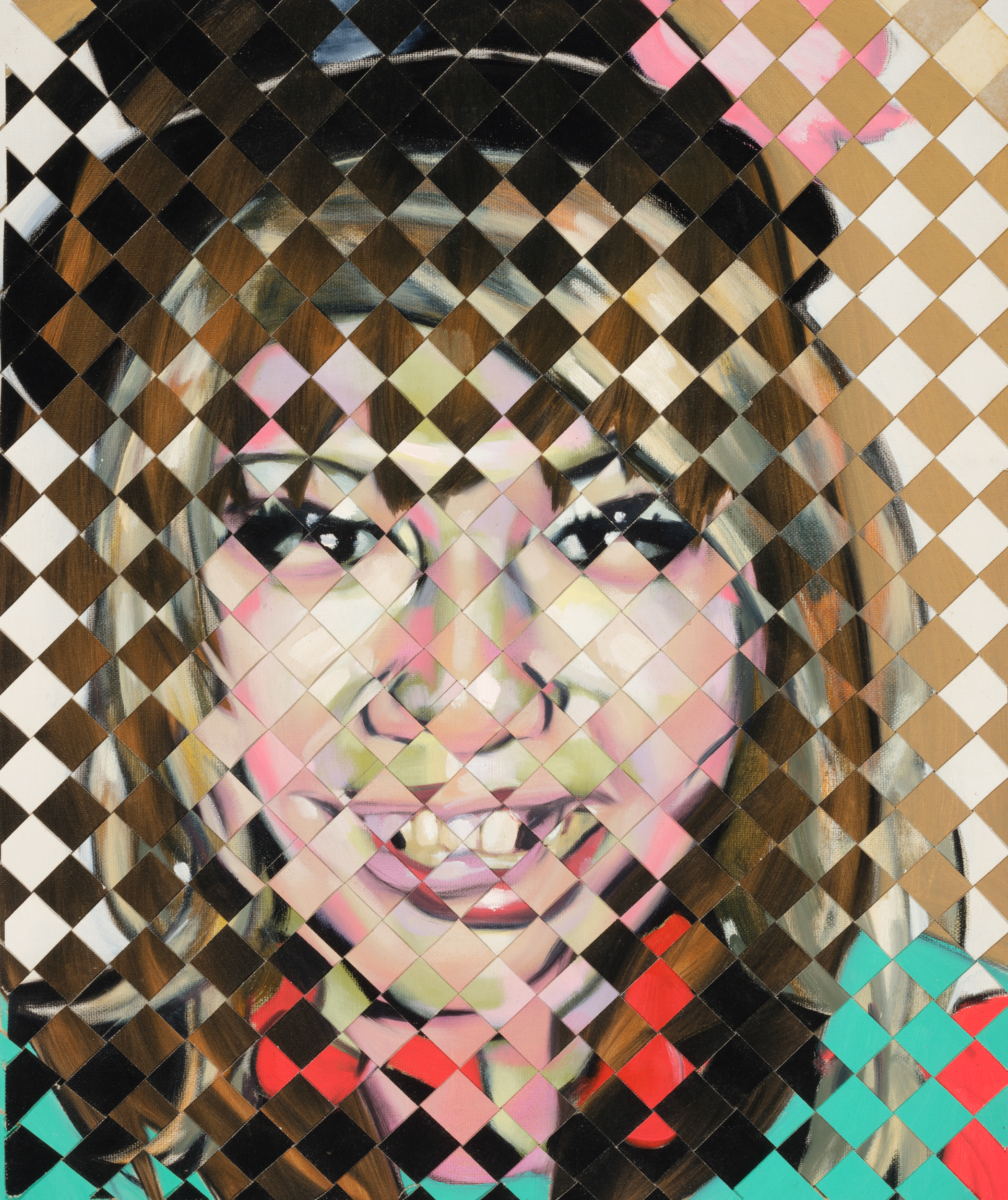 제목 미상, 2012년 경, 두 개의 유화를 편직, 46 x 38cmNo Title, ca. 2012, weaving oil paintings on canvas, 46 x 38cm