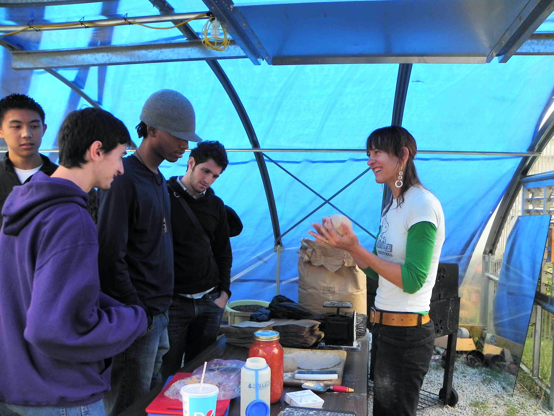 Discussion and pizza making demo with youth farmers at Eden Place Farm