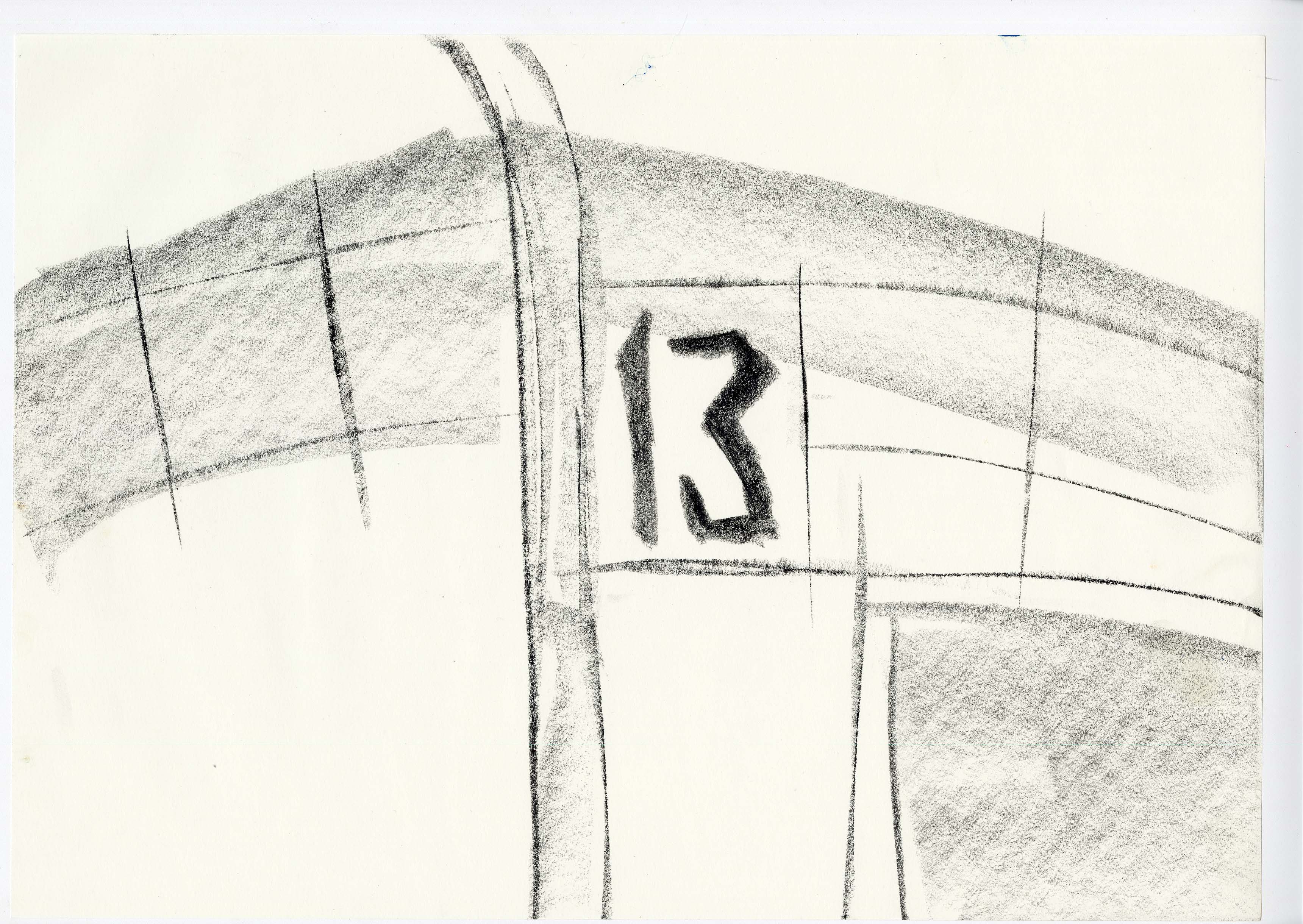 “House 13“, 29.7 cm x 42 cm, coal