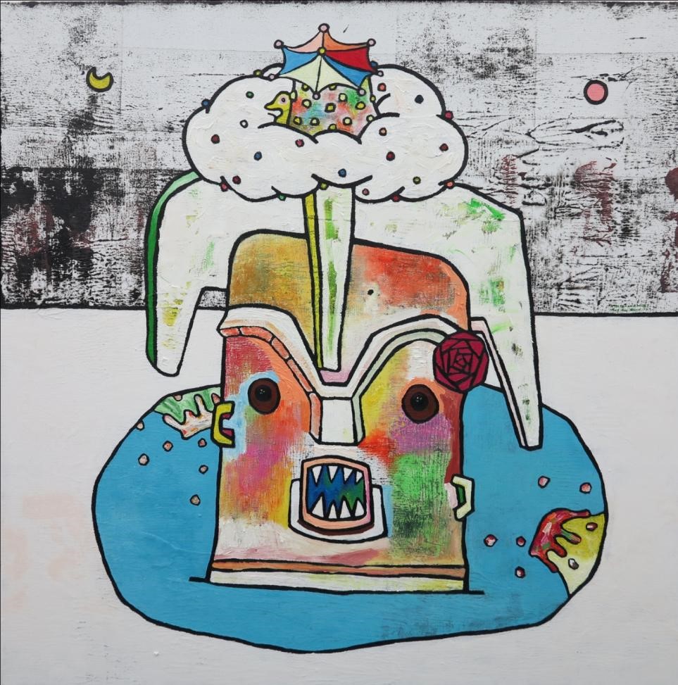 擁有雲朵的男孩 – 3號。The Boy with Clouds – No. 3。oil paint.canvas, 100x100CM 2014 