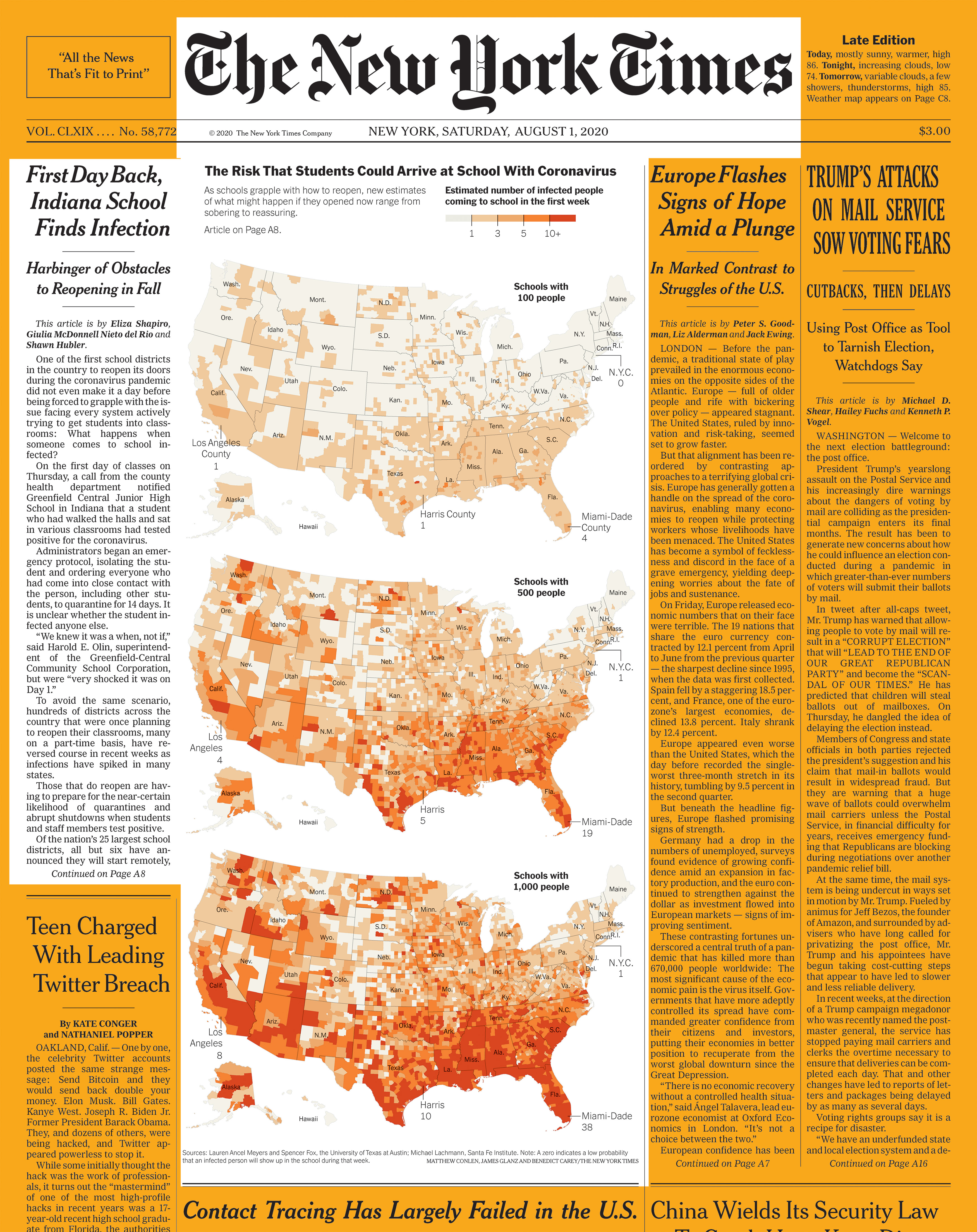 Portada New York Times, Agosto 01, 2020