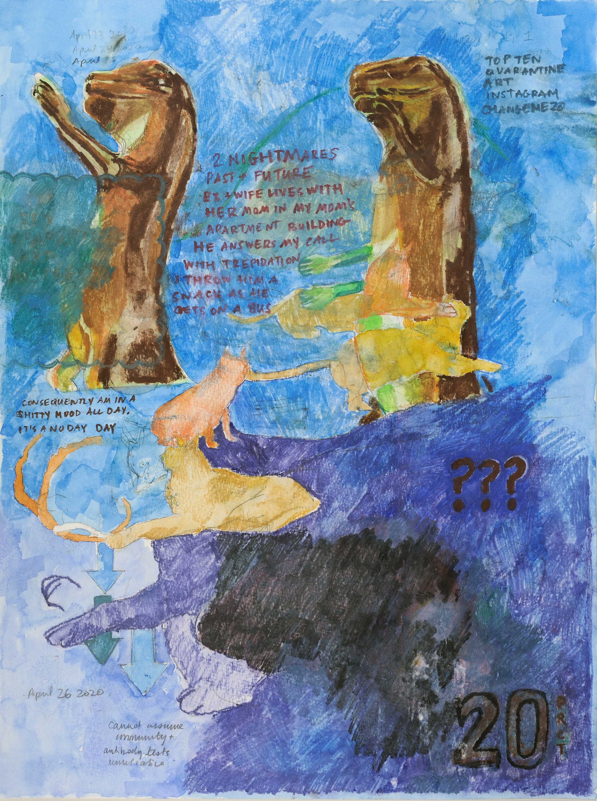 Top Ten Quarantine Instagram (nightmares past and future), 2020. Watercolor pencil, pencil, and gouache on paper.