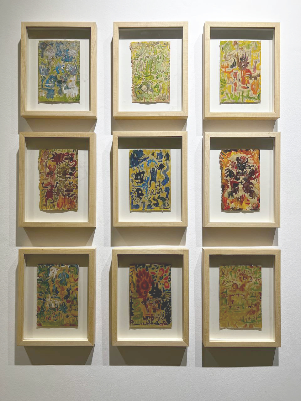3.odwan, Sans titre 01-09, Technique mixte sur papier, 23x29cm/unité, 2024