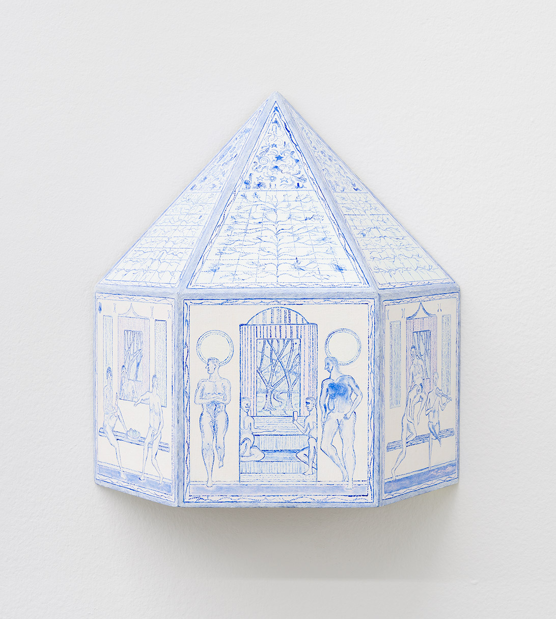 Cardreaders, 2021, oil on pine, 8 3/4 x 9 x 3 7/8 in. (22.2 x 22.9 x 9.8 cm.)