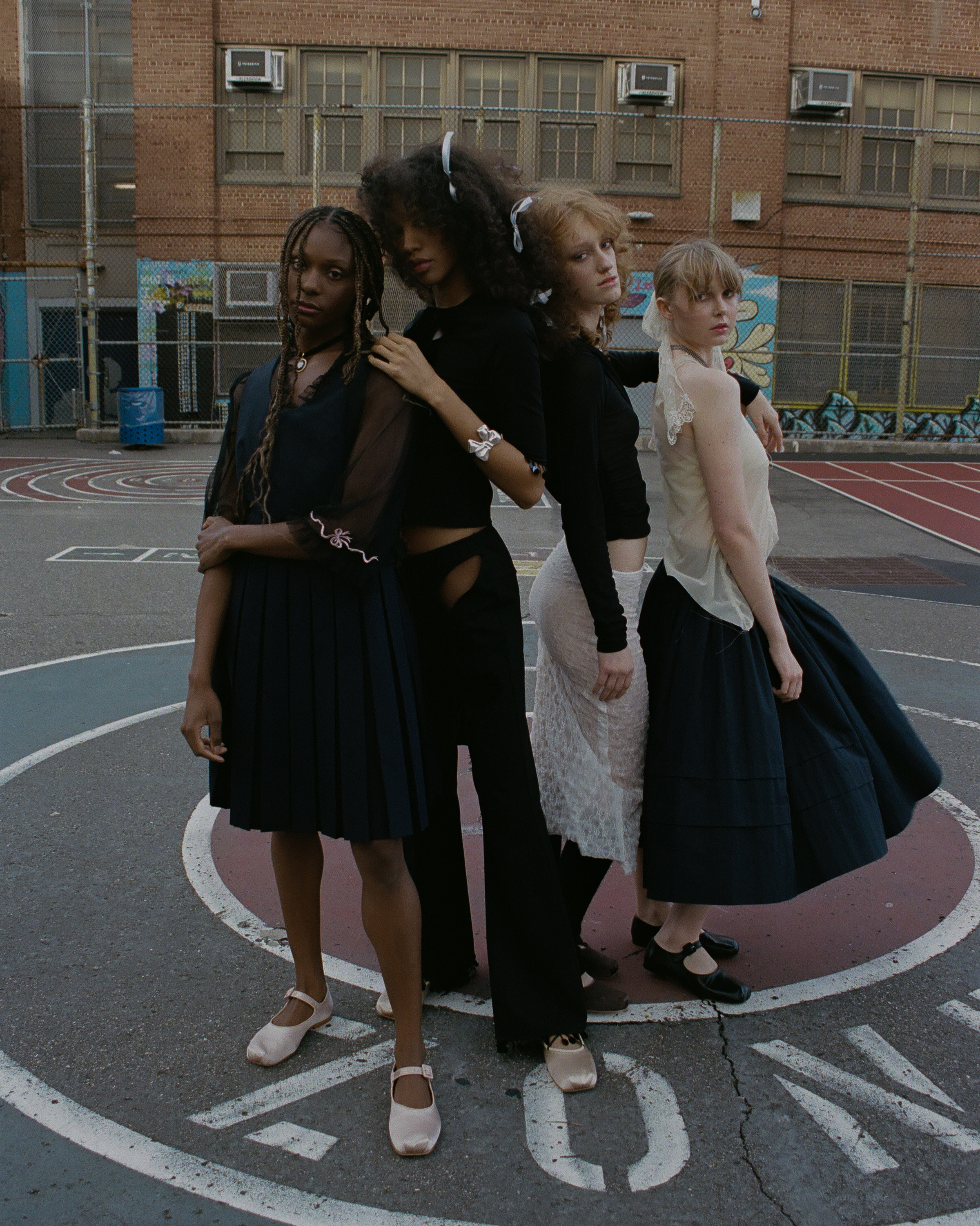 Asymmetrical corset dress with spandex and mesh top for PURE VIOLENCES collection styled by Maya Cruz for "Spells and Silk Shoes" for the IN magazine photographed by Winter Browne, 2023.