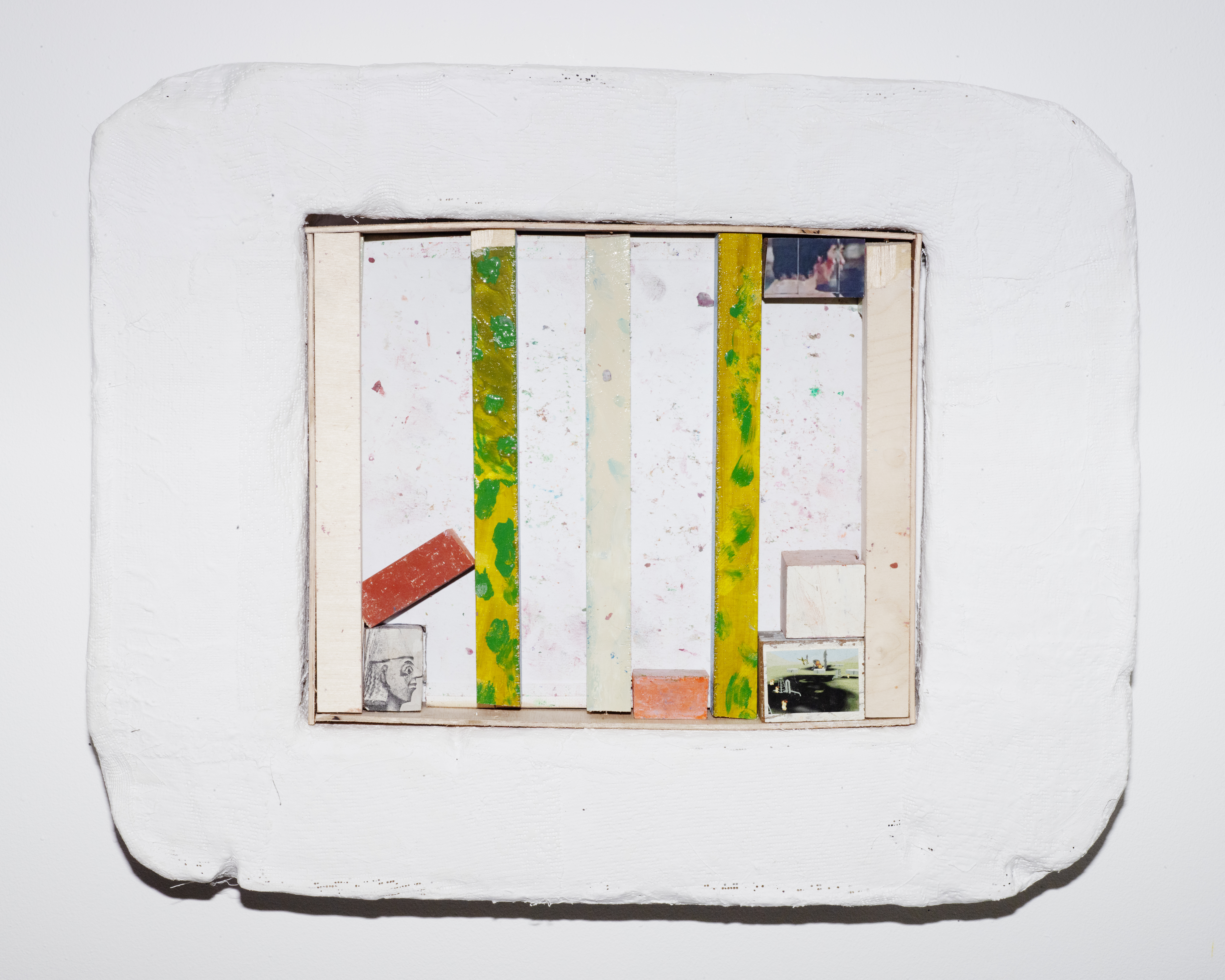 Acropolis, 2024, photo-cut-outs, ply, mahogany, acrylic, oil pastel, yacht varnish, 40x60cm