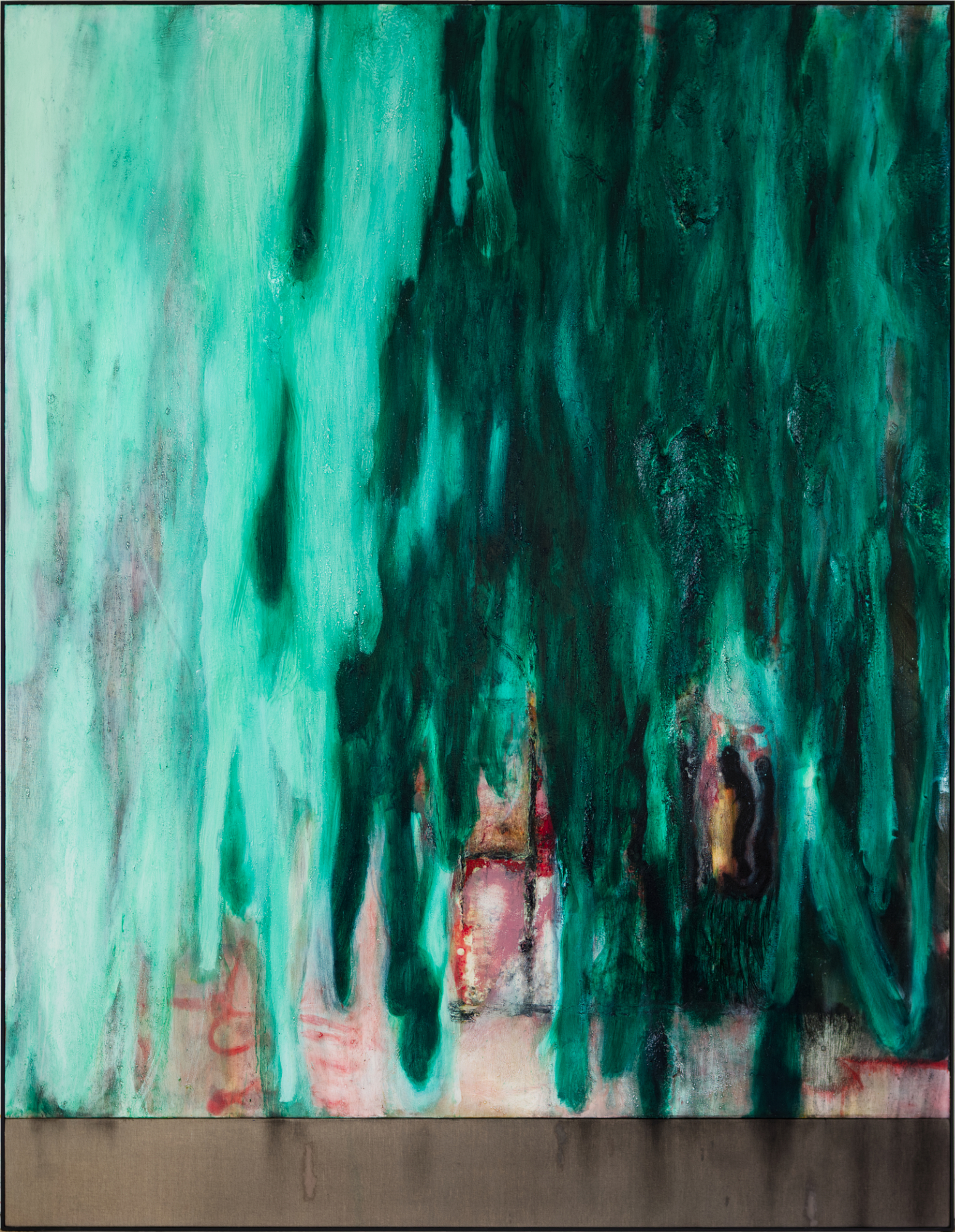 Days dripped down V, oil, acrylic and sawdust  on linen, two parts in wood frame, 220x170 cm, 2023