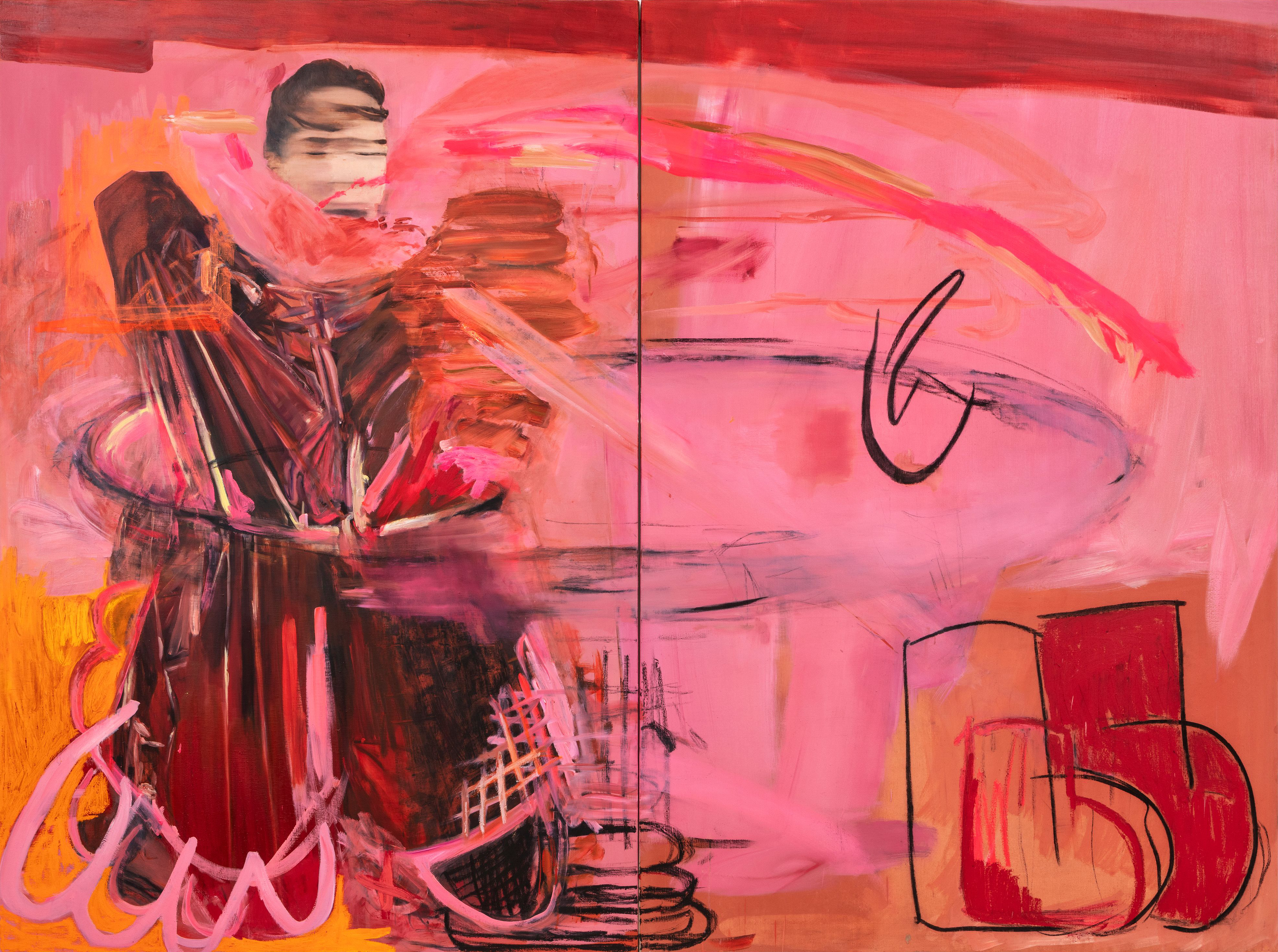 Where to go? How to go?, 2023, huile, bâton d'huile, fusain sur toile, 195x260cm