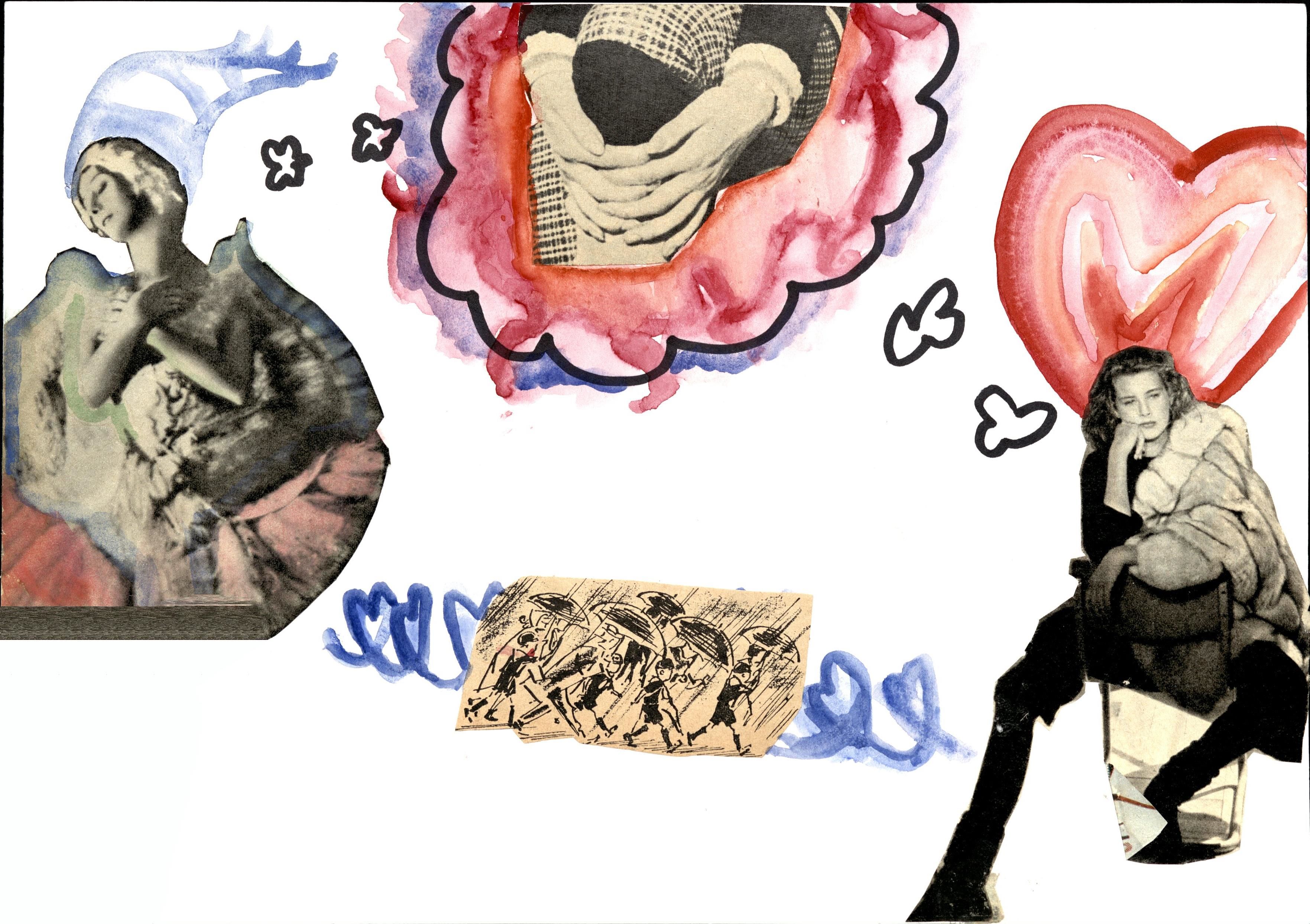 "Matters of the Heart" collage, marker, + watercolor (2022)