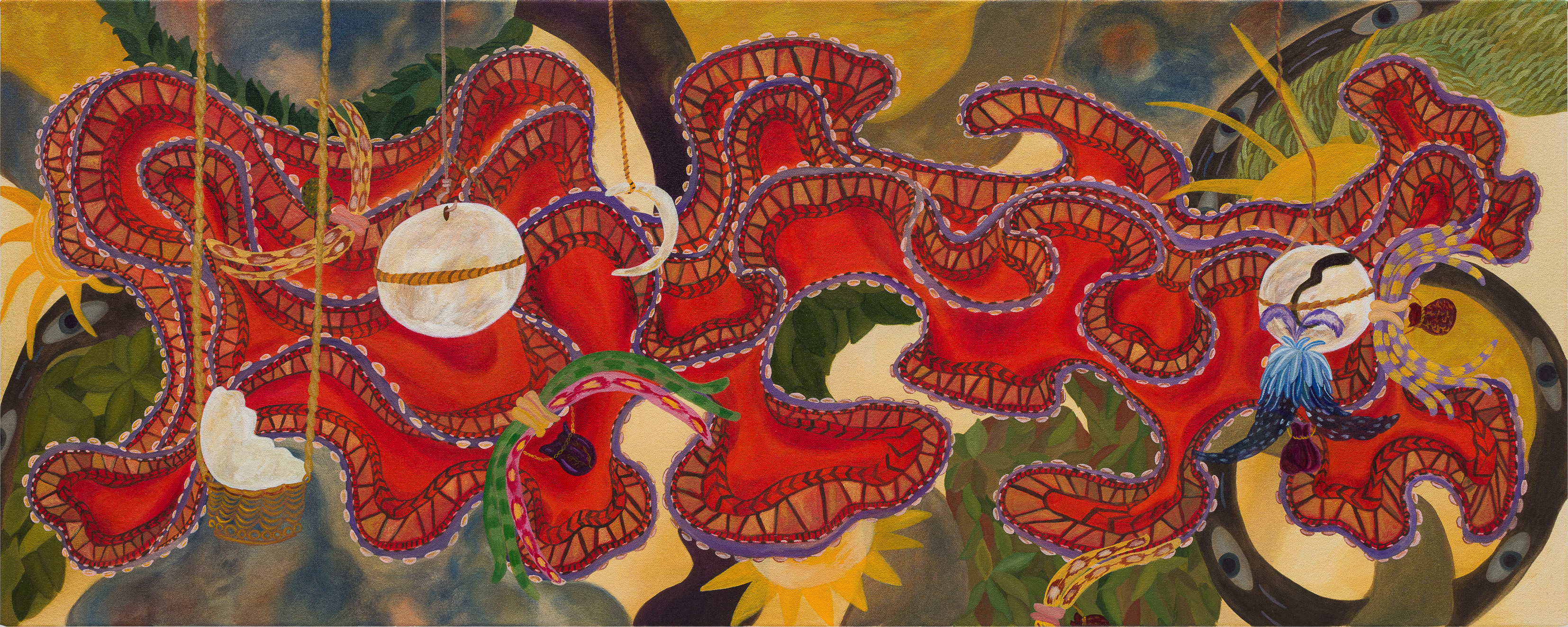 Moons for sale, acrylic on canvas, 102 cm x 41 cm, 2024, image courtesy of Alexander Berggruen Gallery, photography by Mark Blower