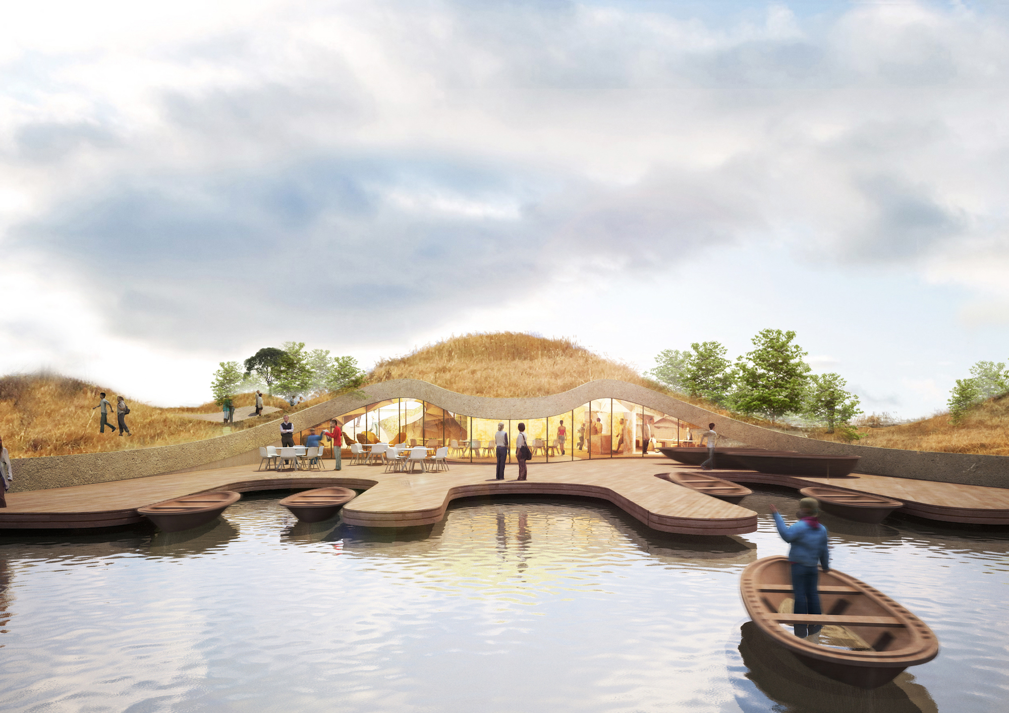 In between the dunes, an occasional larger tree creates a more picturesque sight. Soft curve pathways meander around the dunes allowing different routes with no beginning or end. It is all about the journey, not the destination.  