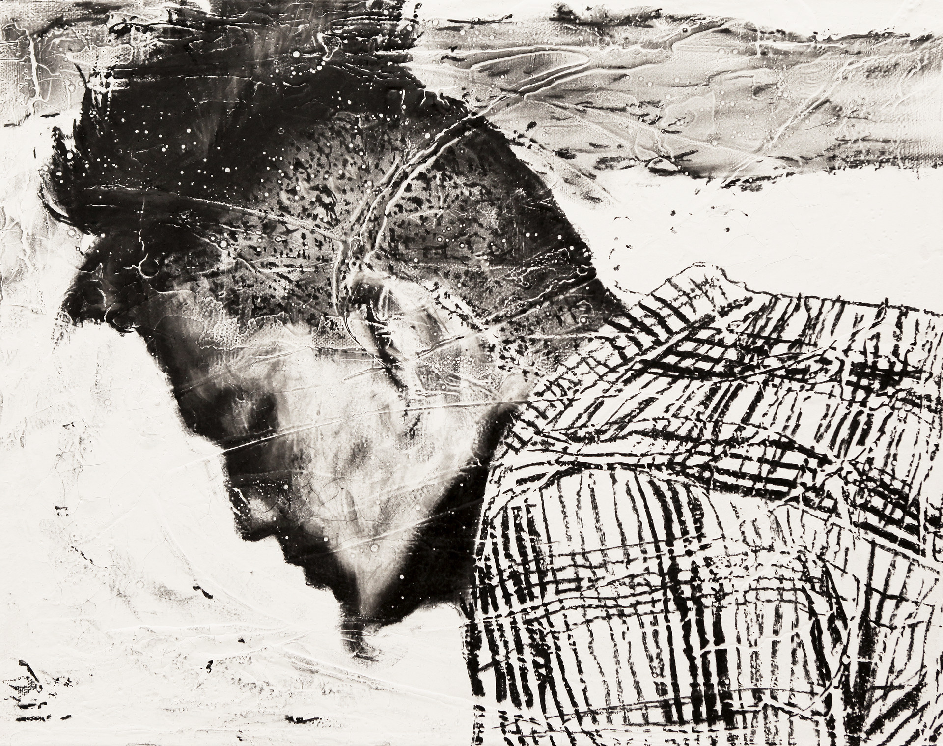 Pokhara boat guy, 2018, charcoal, industrial paint on abandoned canvas, 33.3*40.9(cm)