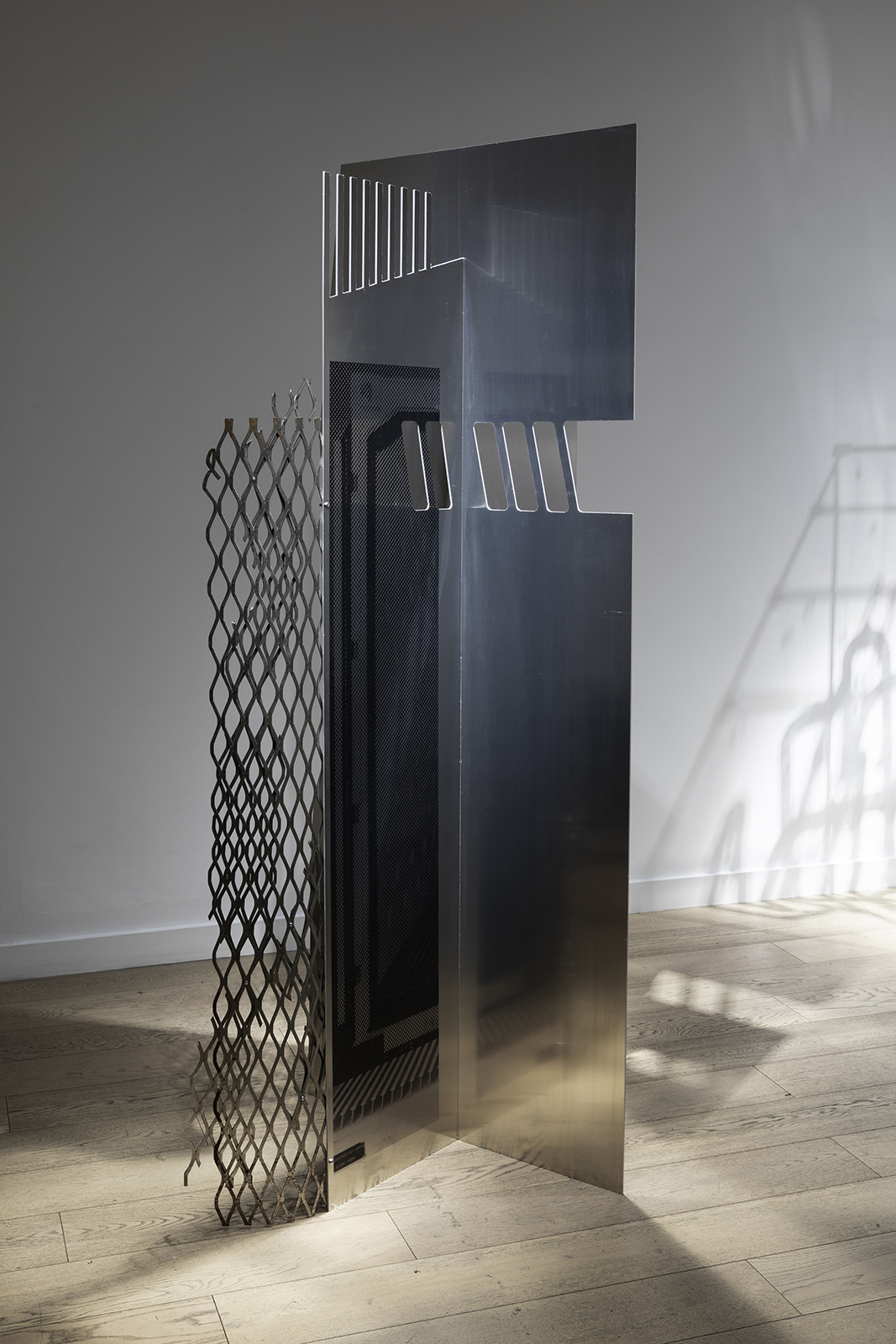 Distribution Currents, 2026. Aluminium, digital print, steel and stainless steel conveyor rollers, H200 x W80 x D110cm. Photo: David Owens Photography