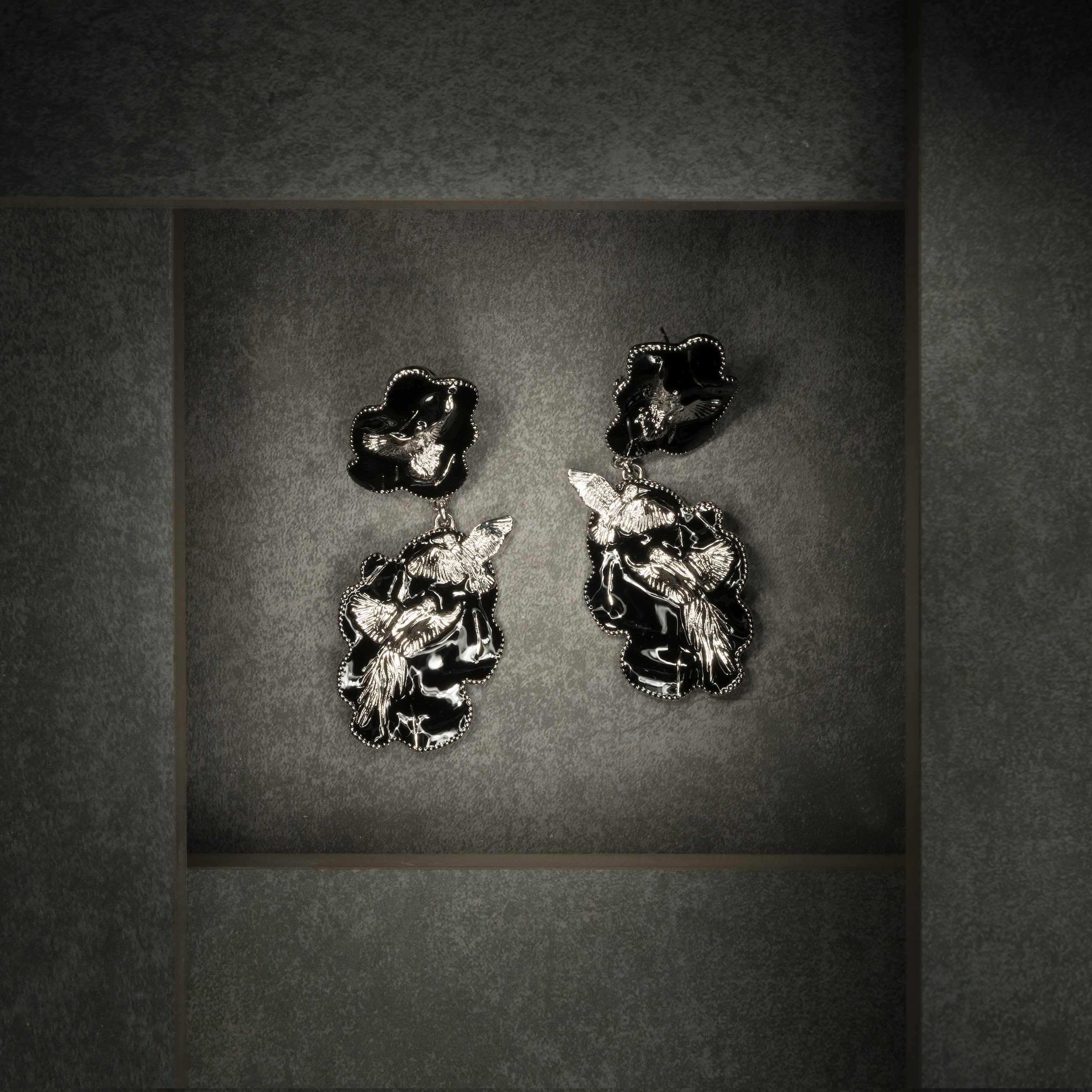 Arise Earrings Silver and Black View 3 by Angela Mia