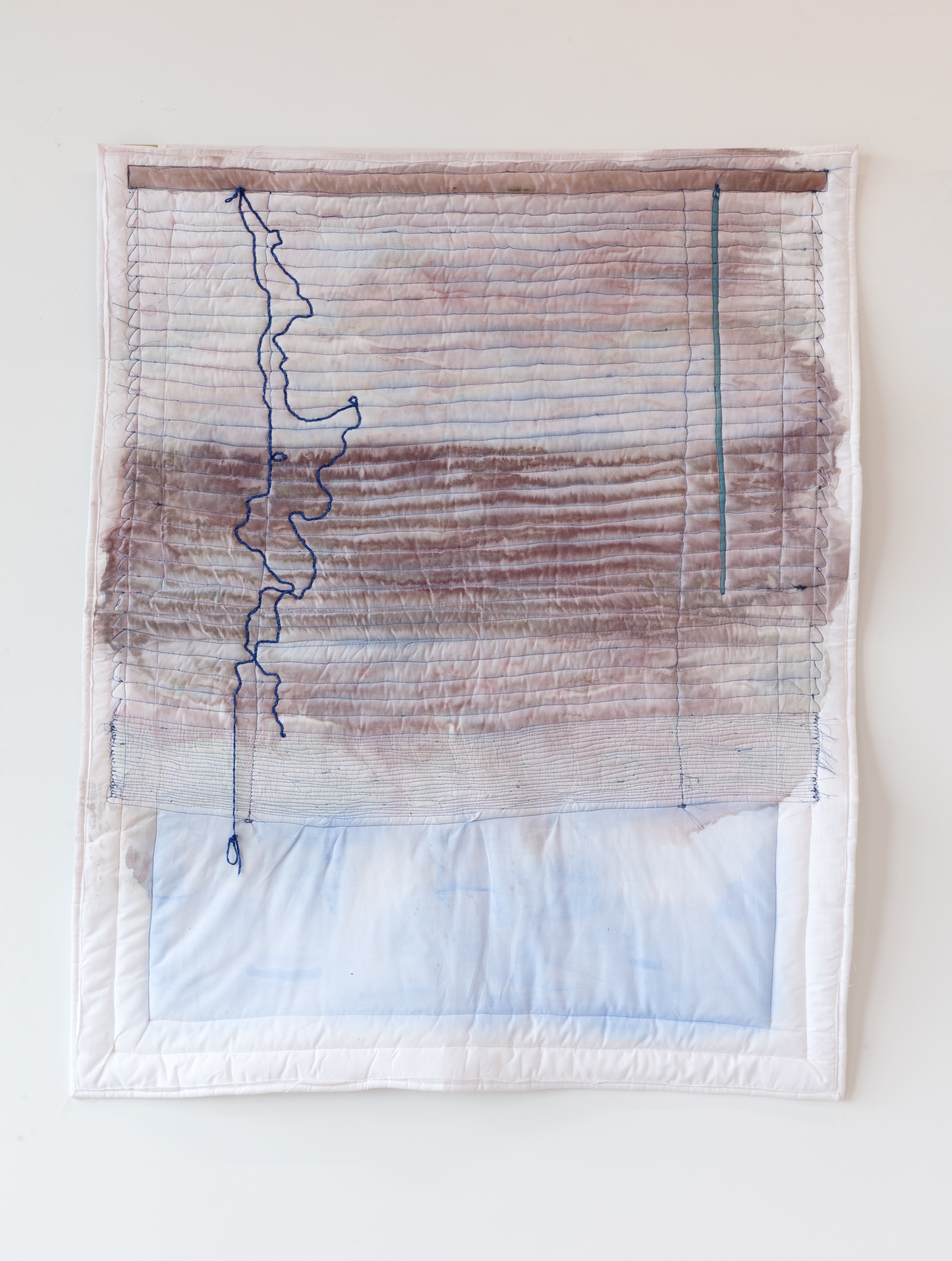 Window, acrylic, thread, yarn, muslin, 44 x 36 in., 2022