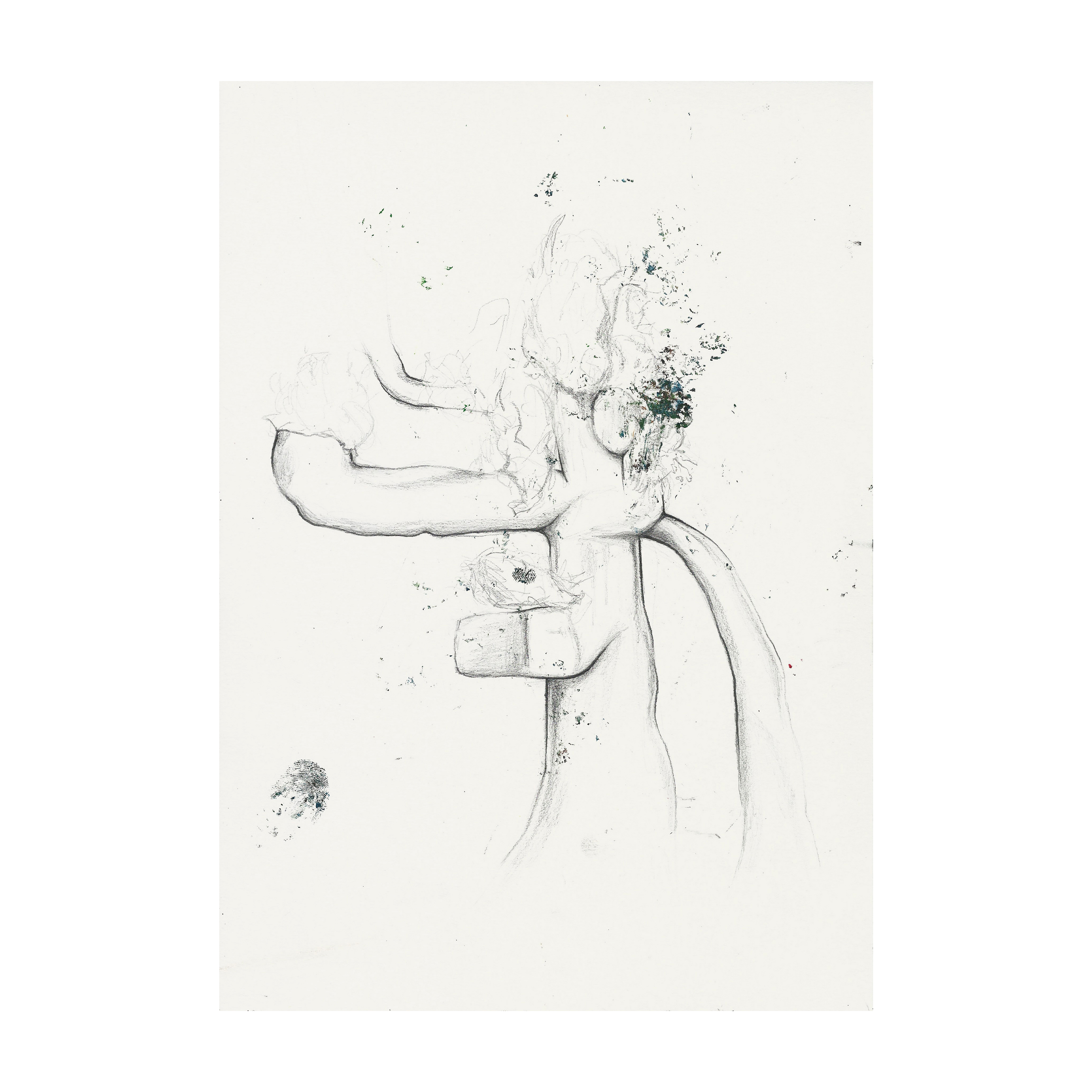 Jack Whitelock, Tree Maquette 1, 2022. Graphite and oil paint on paper. 29.7 x 21 cm (11 11/16 x 8 17/64 inches).